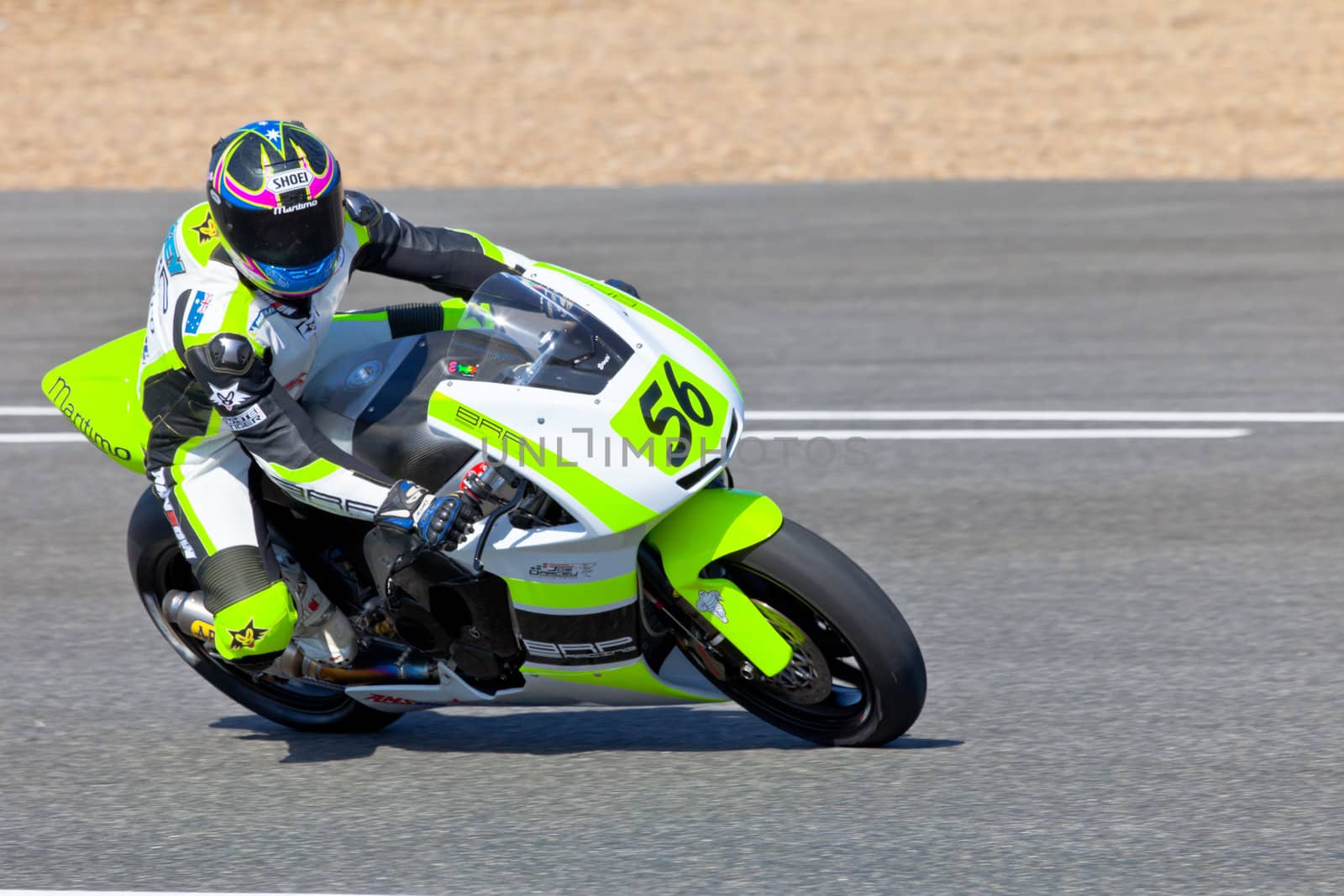 JEREZ DE LA FRONTERA, SPAIN - APR 16: Moto2 motorcyclist Blake Leigh-Smith takes a curve in the CEV Championship race on April 16, 2011 in Jerez de la Frontera, Spain.