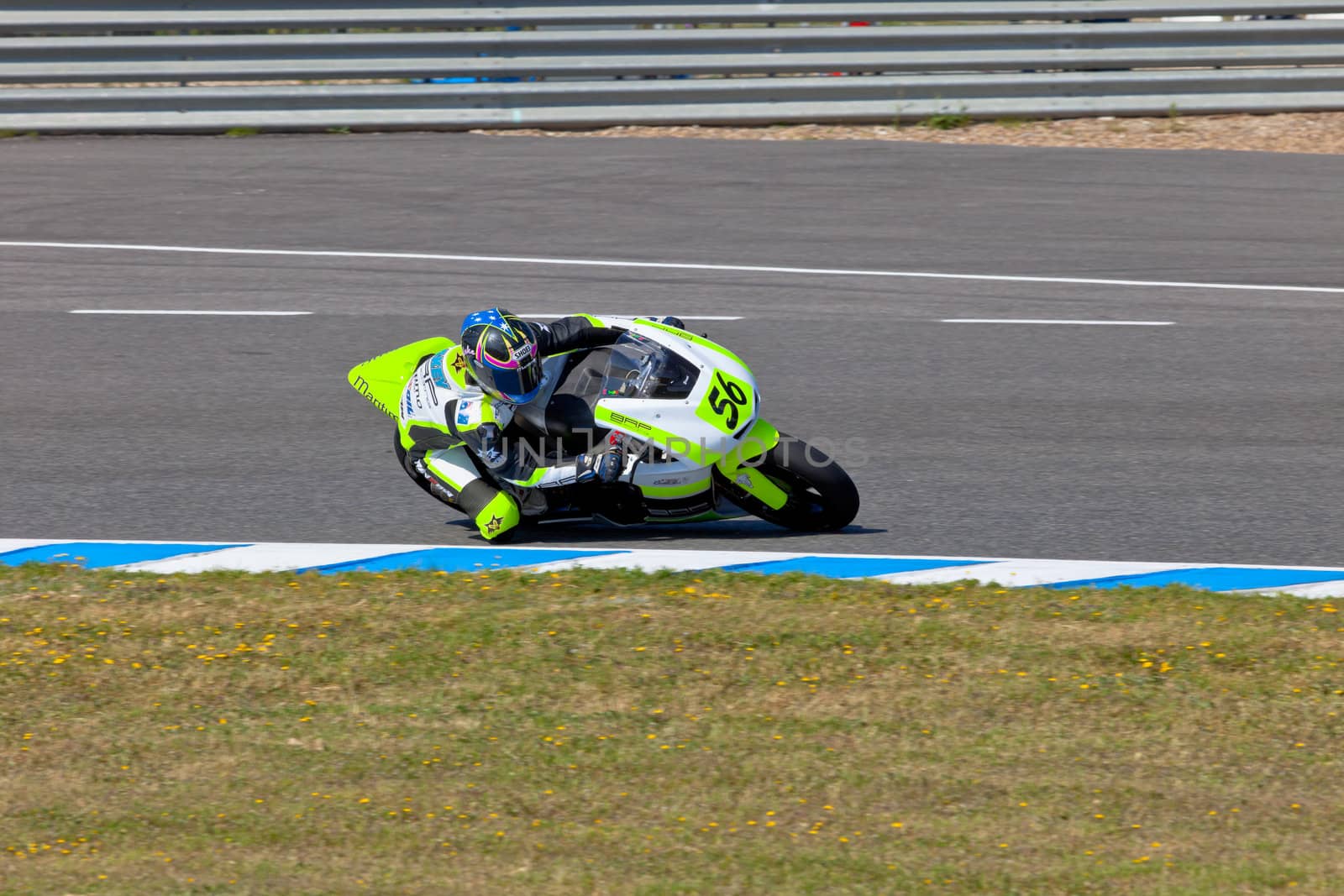 JEREZ DE LA FRONTERA, SPAIN - APR 16: Moto2 motorcyclist Blake Leigh-Smith takes a curve in the CEV Championship race on April 16, 2011 in Jerez de la Frontera, Spain.