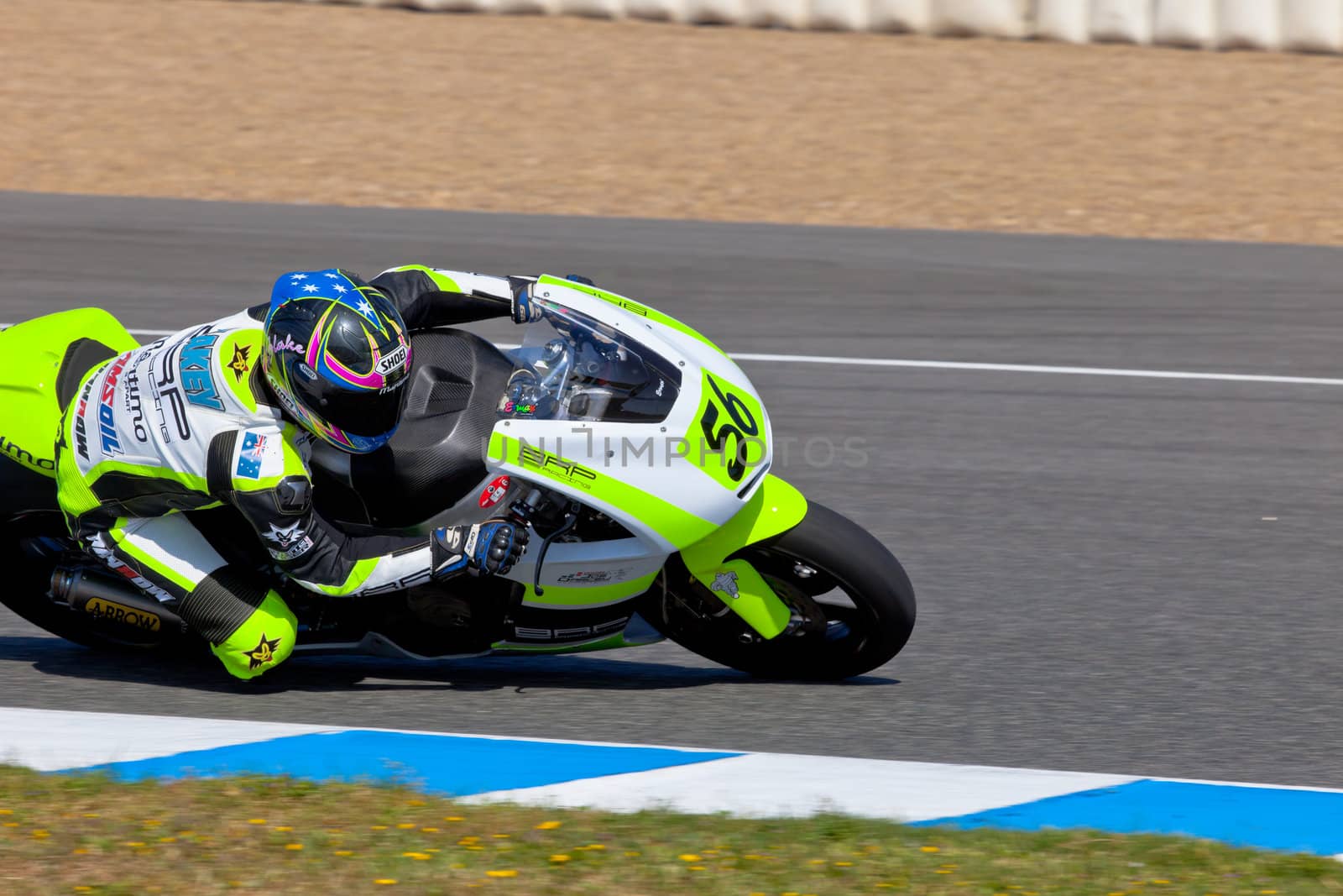 JEREZ DE LA FRONTERA, SPAIN - APR 16: Moto2 motorcyclist Blake Leigh-Smith takes a curve in the CEV Championship race on April 16, 2011 in Jerez de la Frontera, Spain.