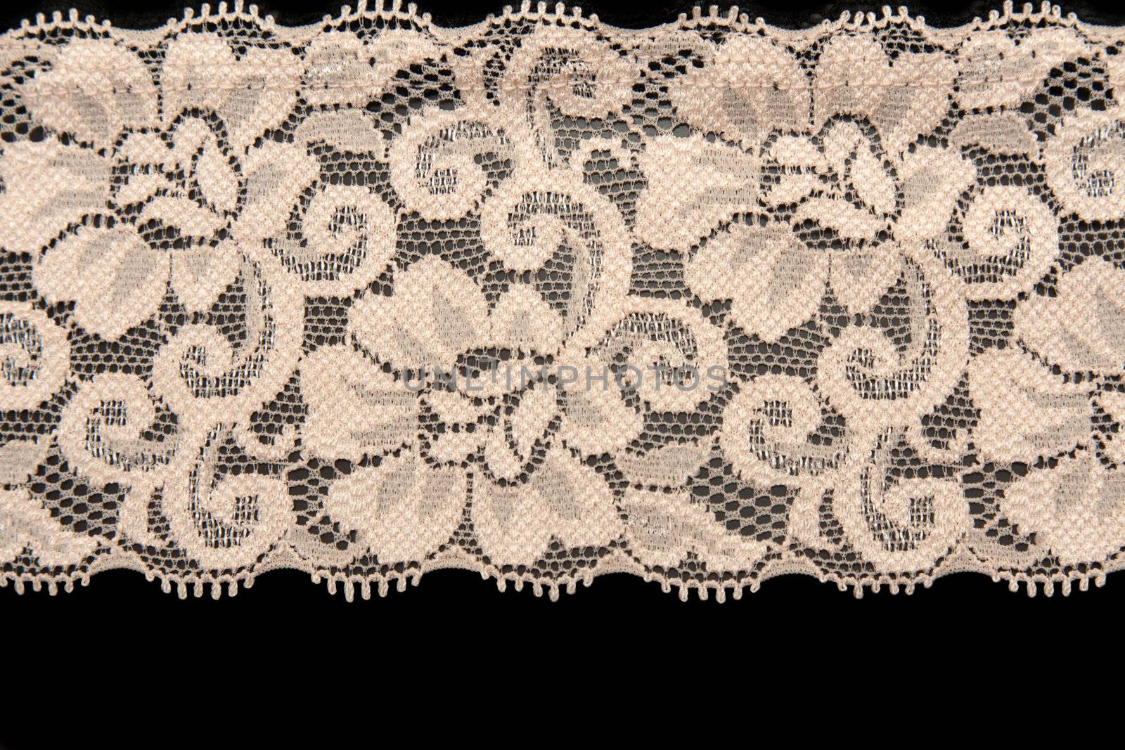 Beige lace with pattern flower on black background