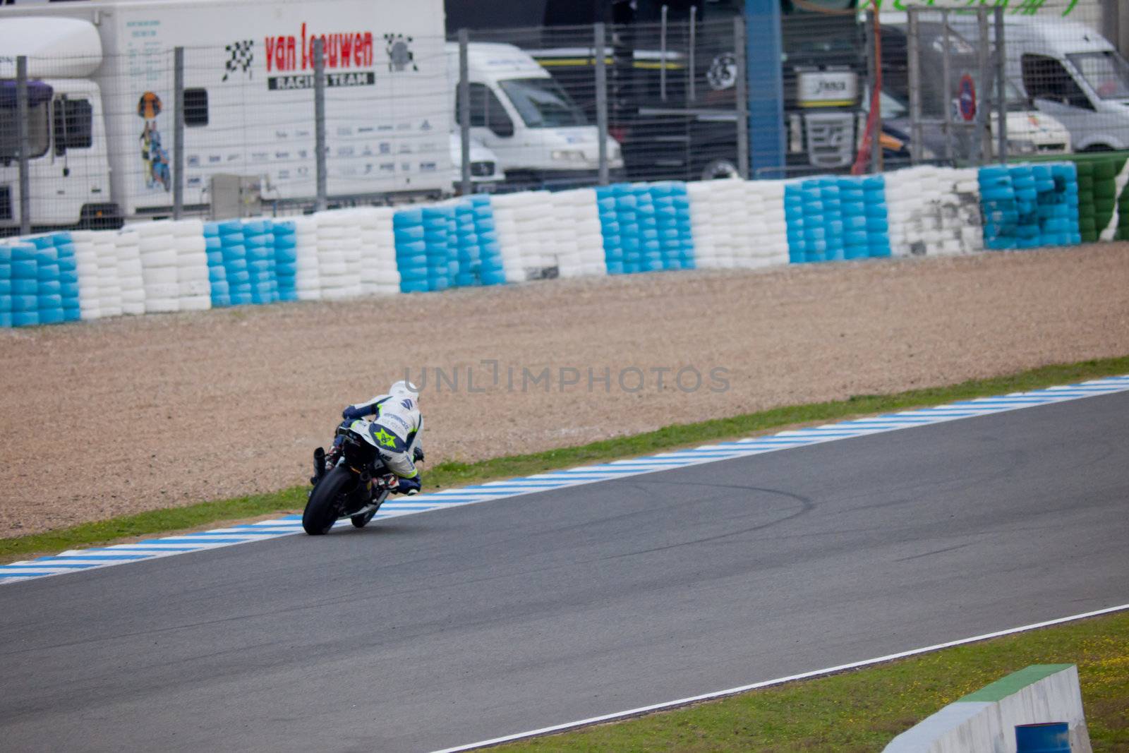 JEREZ DE LA FRONTERA, SPAIN - NOV 20: Stock Extreme motorcyclist Jose Castellano races in the CEV championship on Nov 20, 2010, in Jerez de la Frontera, Spain