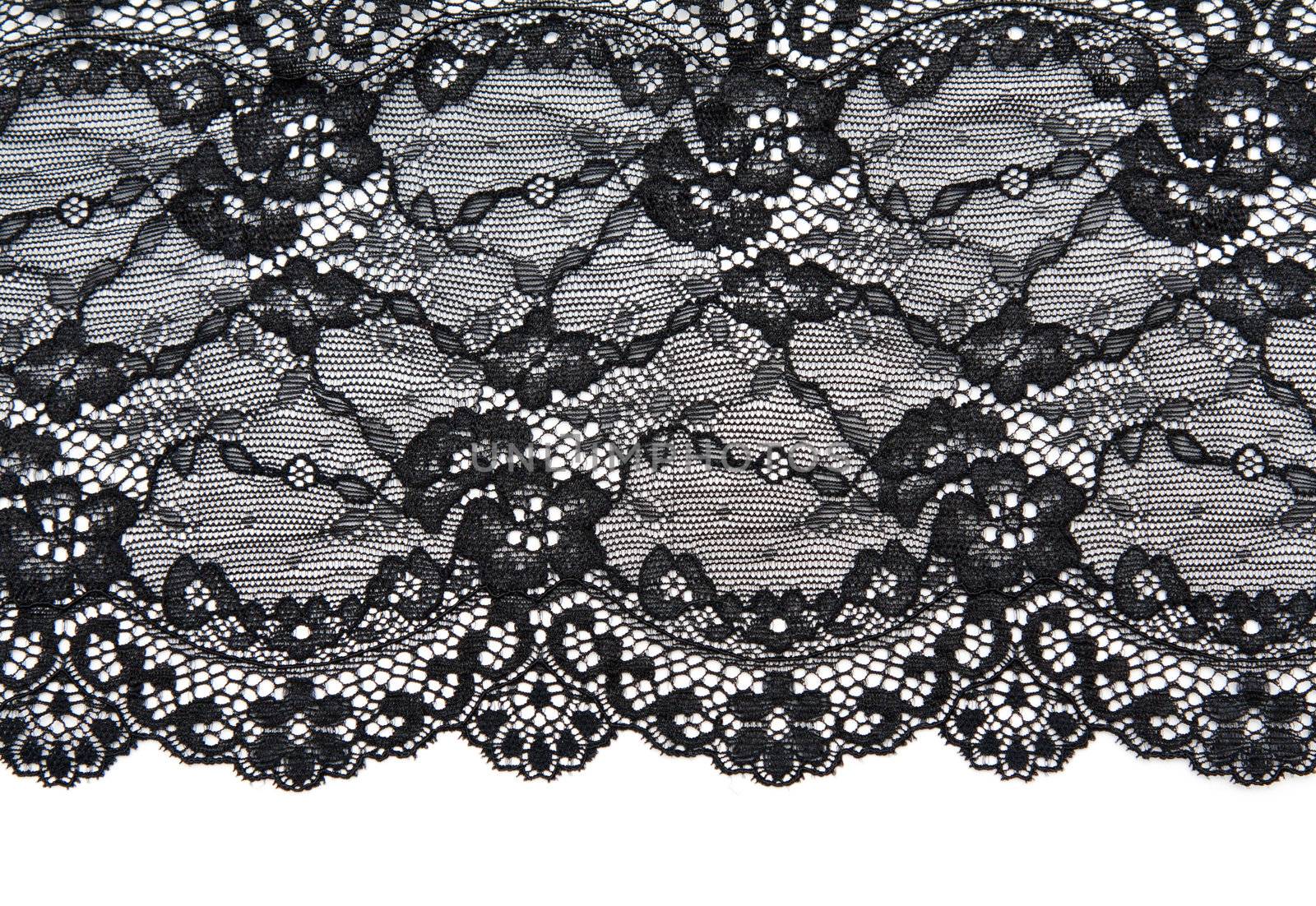 Black lace with pattern with form flower on white background