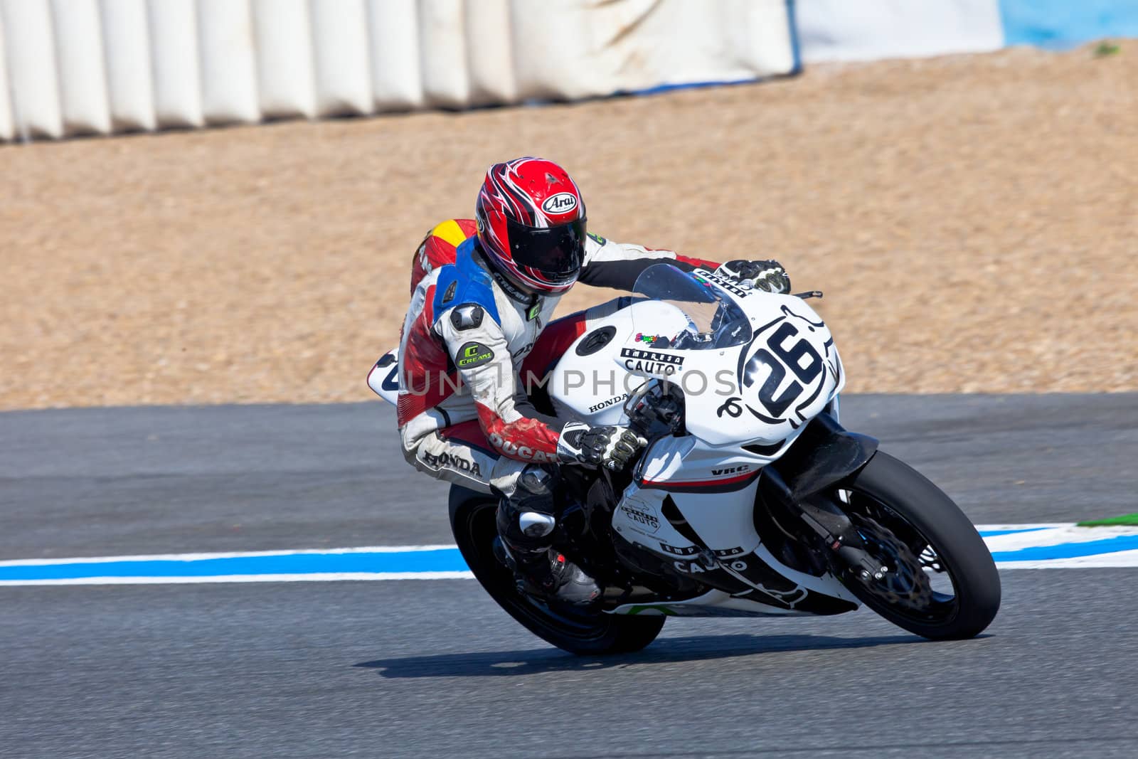 JEREZ DE LA FRONTERA, SPAIN - APR 16: Stock Extreme motorcyclist Adrian Gandara Gutierrez races in the CEV Championship race on April 16, 2011 in Jerez de la Frontera, Spain