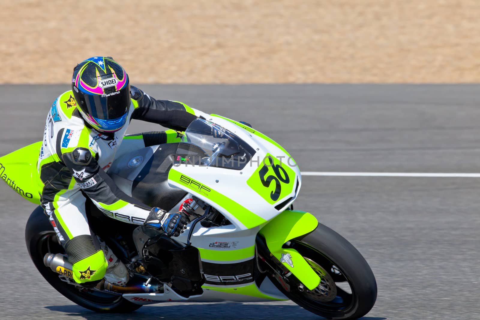 JEREZ DE LA FRONTERA, SPAIN - APR 16: Moto2 motorcyclist Blake Leigh-Smith takes a curve in the CEV Championship race on April 16, 2011 in Jerez de la Frontera, Spain.