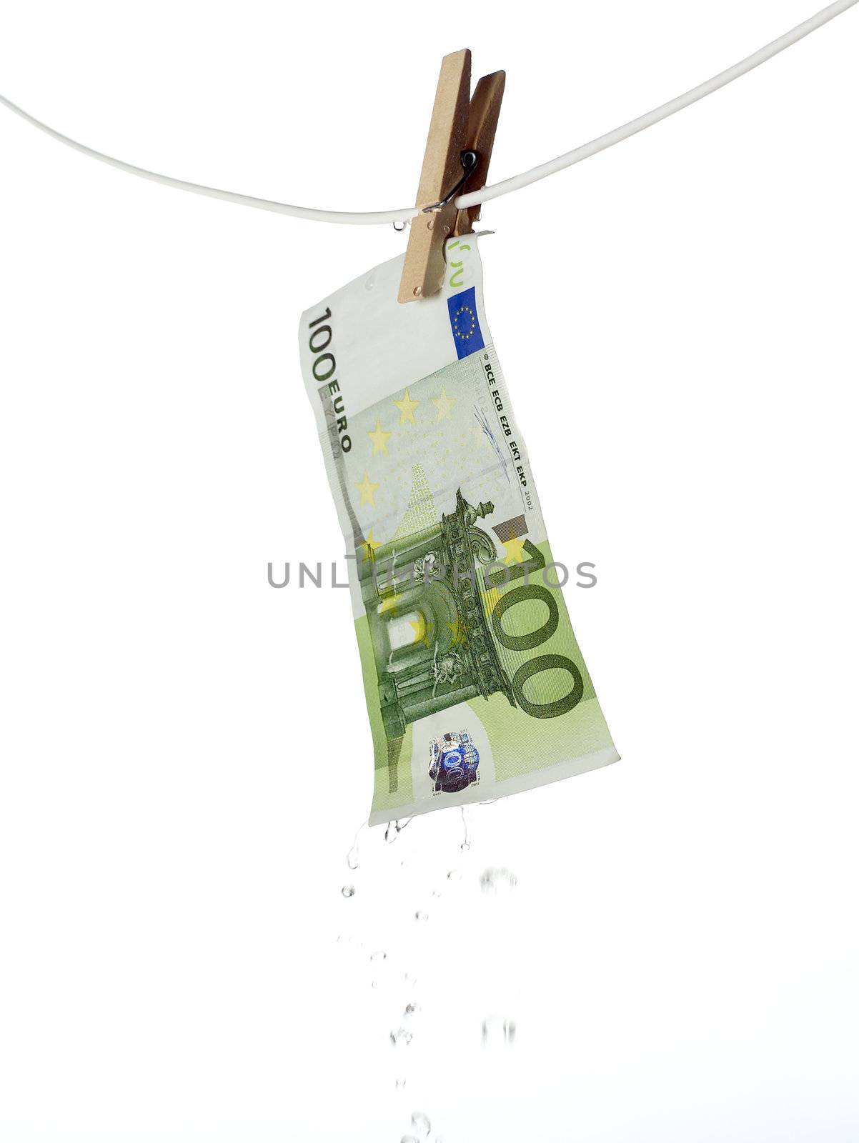 Laundering money towards white background