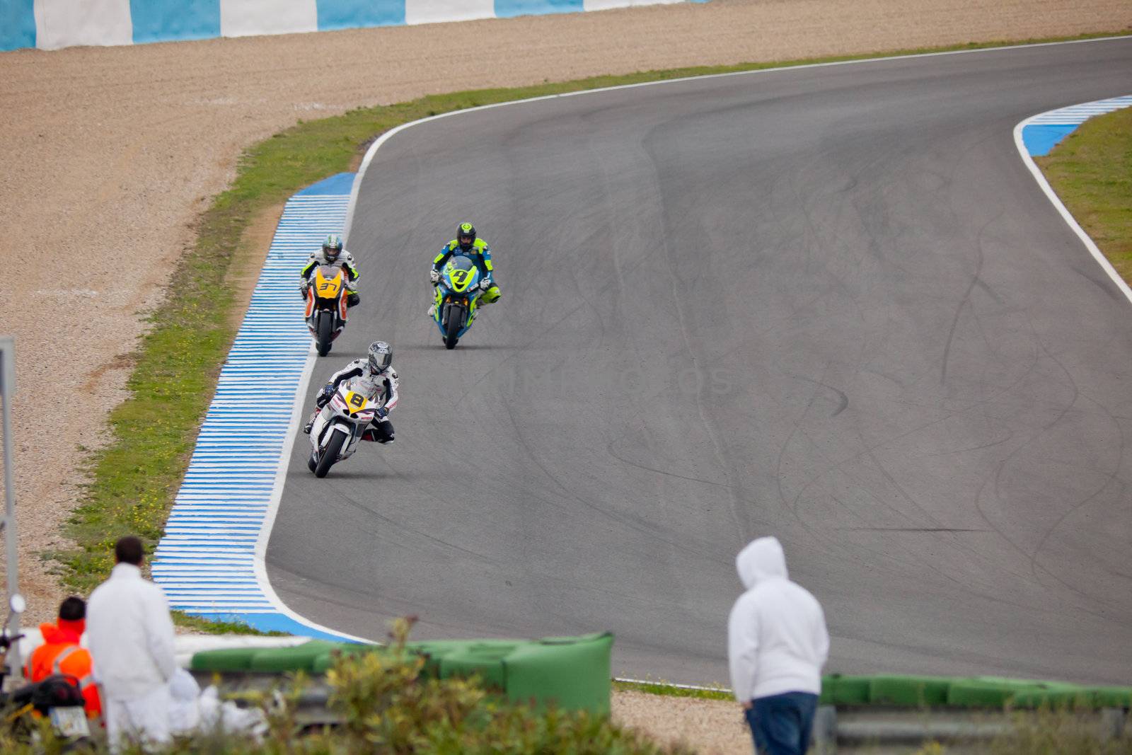 JEREZ DE LA FRONTERA, SPAIN - NOV 20: Motorbike competitors begin the Moto2 official training in the CEV Championship on Nov 20, 2010, in Jerez de la Frontera, Spain
