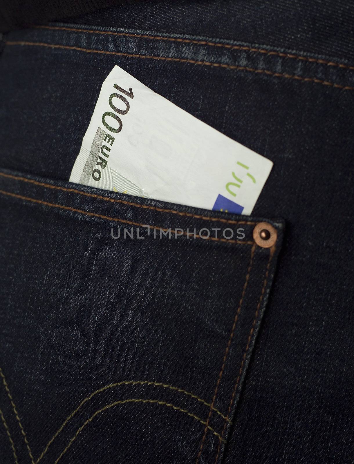 100 Euro Bank note in a jeans pocket