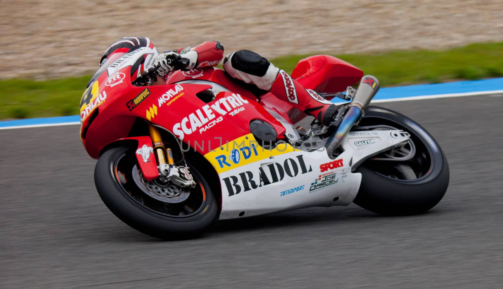 JEREZ DE LA FRONTERA, SPAIN - NOV 20: MOTO2 motorcyclist Kev Coghlan takes a curve in the CEV championship on Nov 20, 2010, in Jerez de la Frontera, Spain