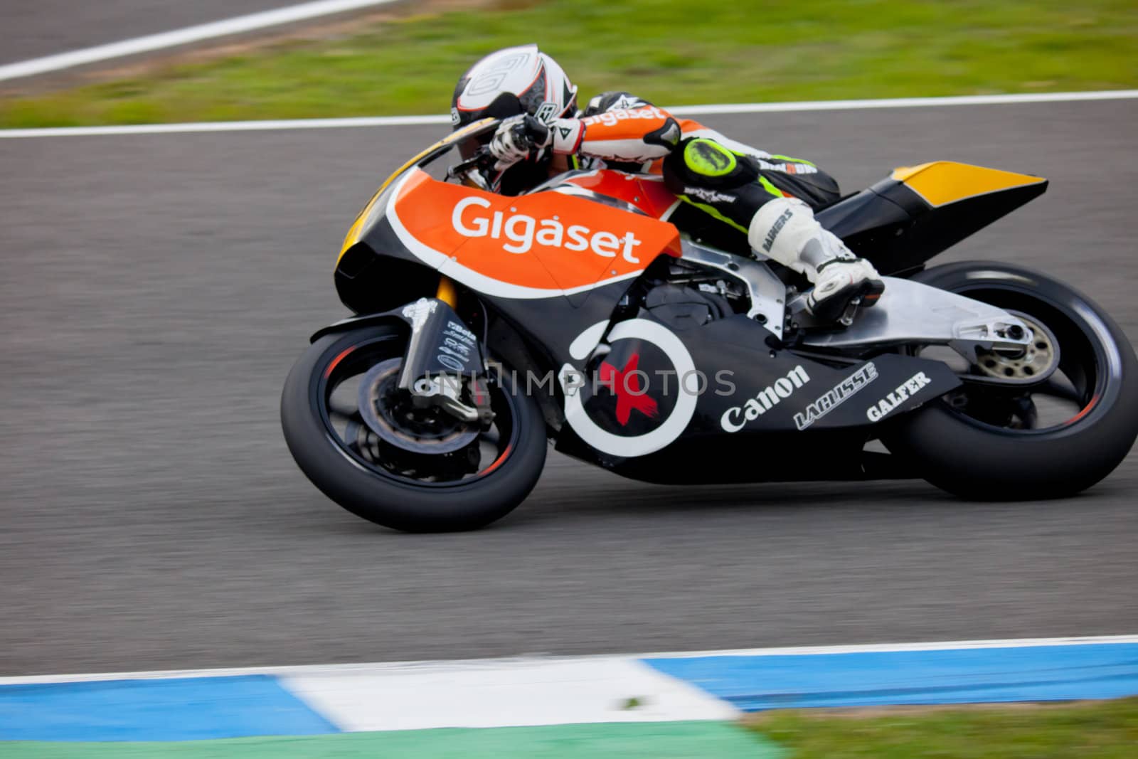 JEREZ DE LA FRONTERA, SPAIN - NOV 20: MOTO2 motorcyclist Jorge Castellanos takes a curve in the CEV Championship on Nov 20, 2010, in Jerez de la Frontera, Spain