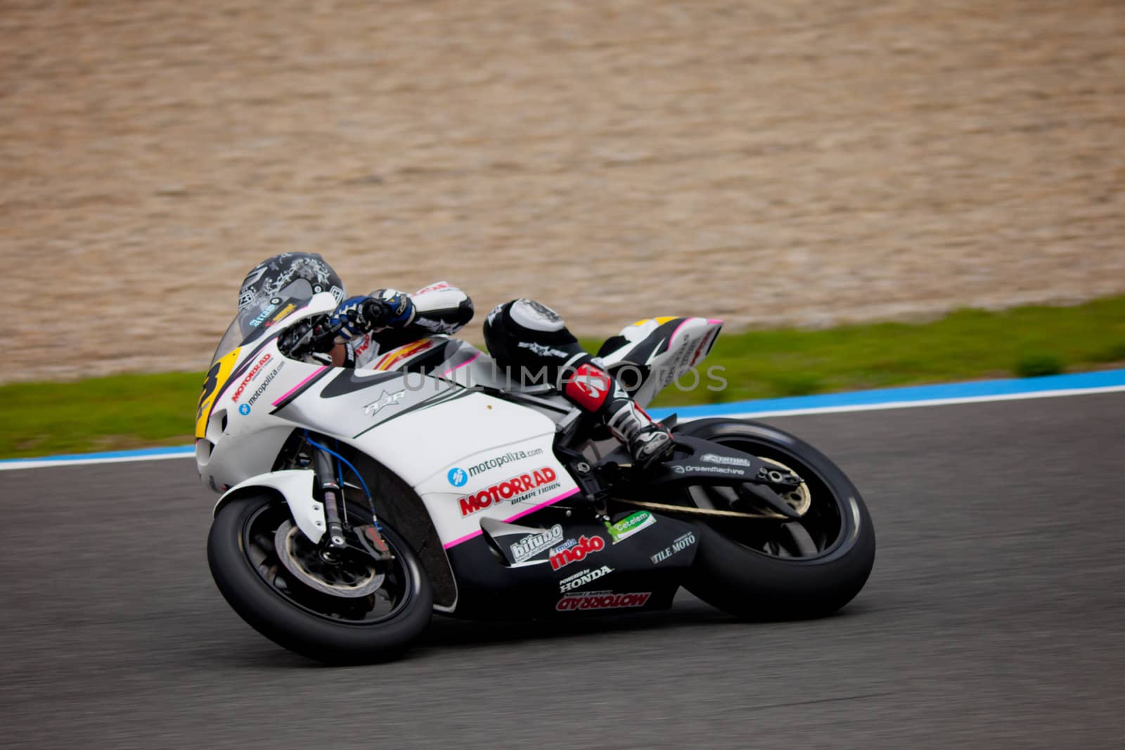 JEREZ DE LA FRONTERA, SPAIN - NOV 20: MOTO2 motorcyclist Daniel Arcas takes a curve in the CEV championship on Nov 20, 2010, in Jerez de la Frontera, Spain