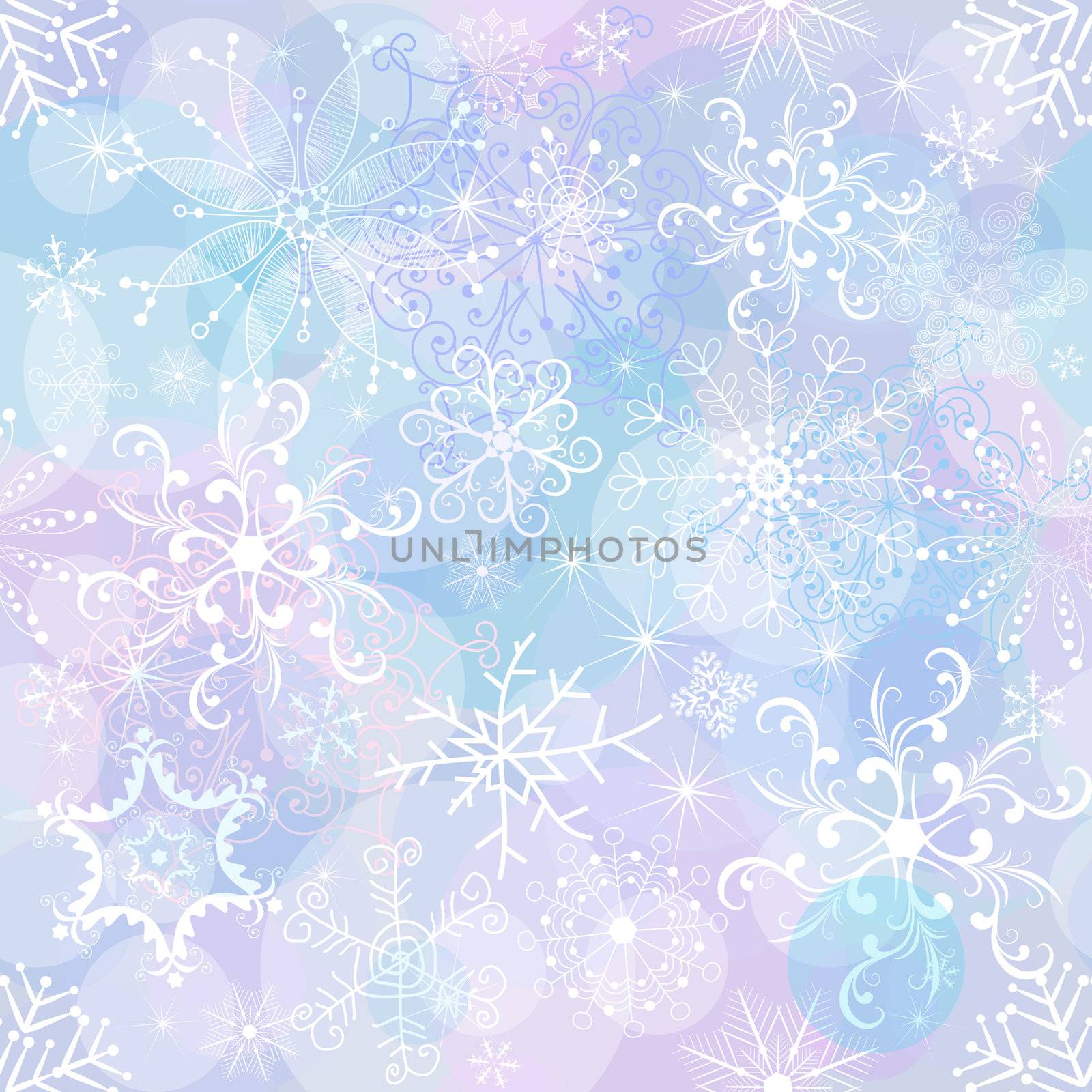 Seamless gentle christmas pattern with chaotic snowflakes and balls (vector EPS 10)