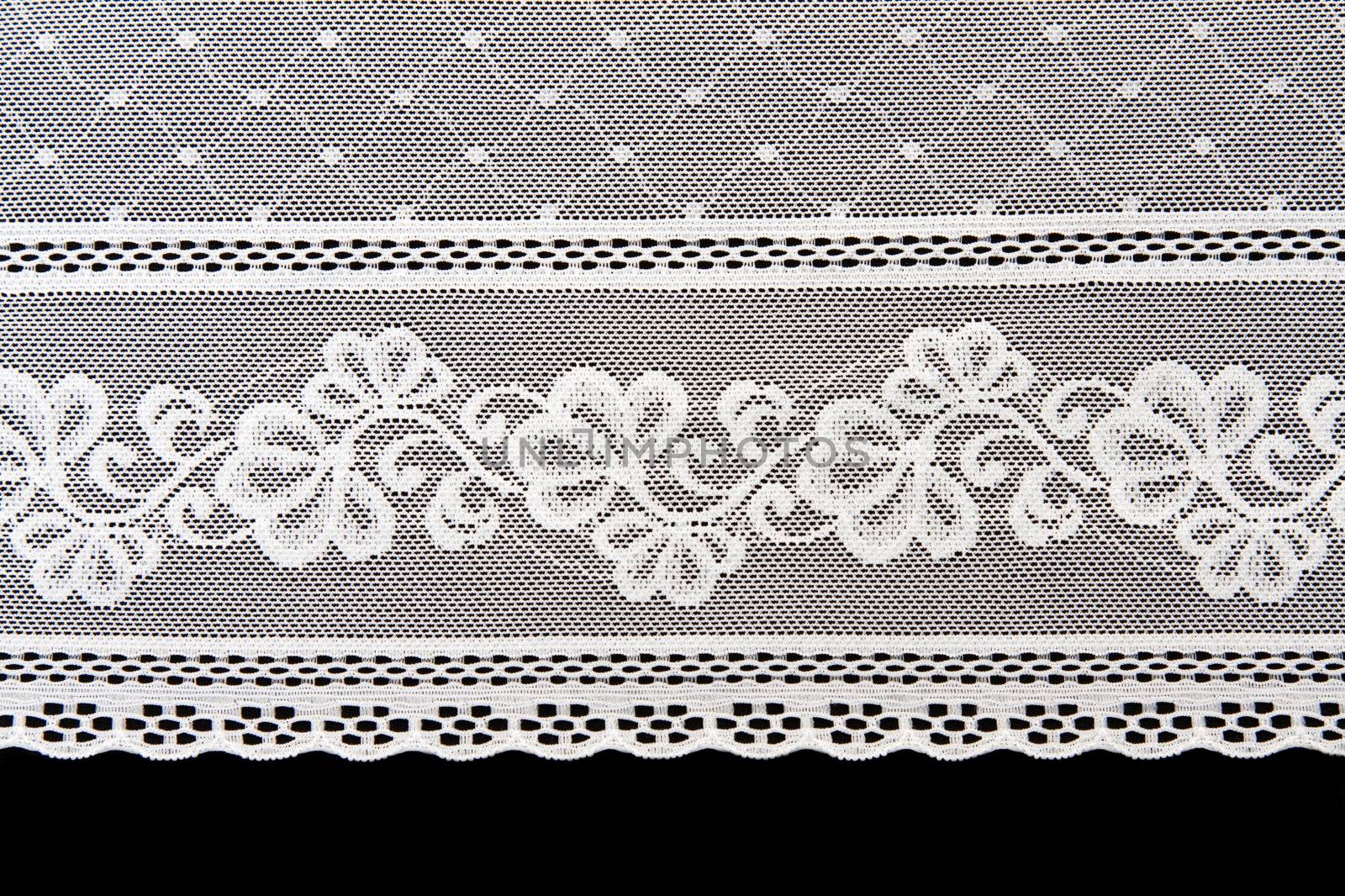 Decorative white lace on insulated black background
