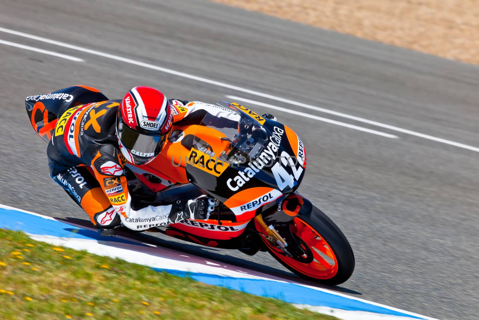 JEREZ DE LA FRONTERA, SPAIN - APR 17: 125cc motorcyclist Alex Rins takes a curve in the CEV Championship race on April 17, 2011 in Jerez de la Frontera, Spain.