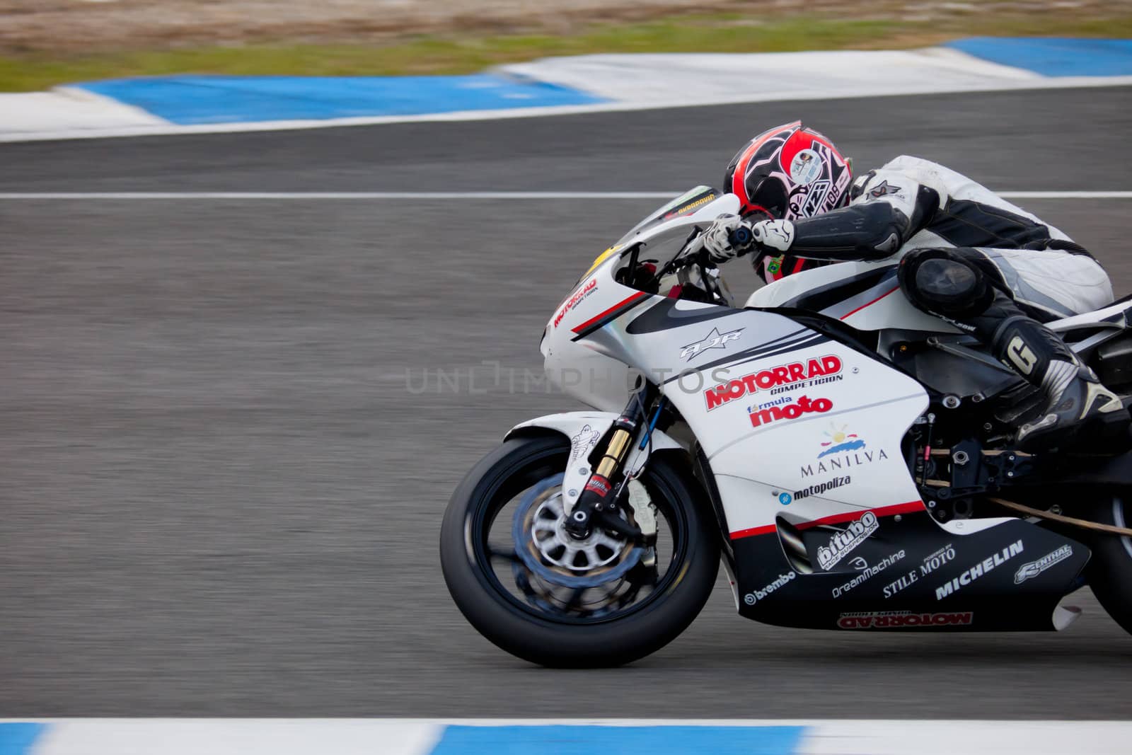 JEREZ DE LA FRONTERA, SPAIN - NOV 20: MOTO2 motorcyclist Nicolas Felipe races in the CEV championship on Nov 20, 2010, in Jerez de la Frontera, Spain