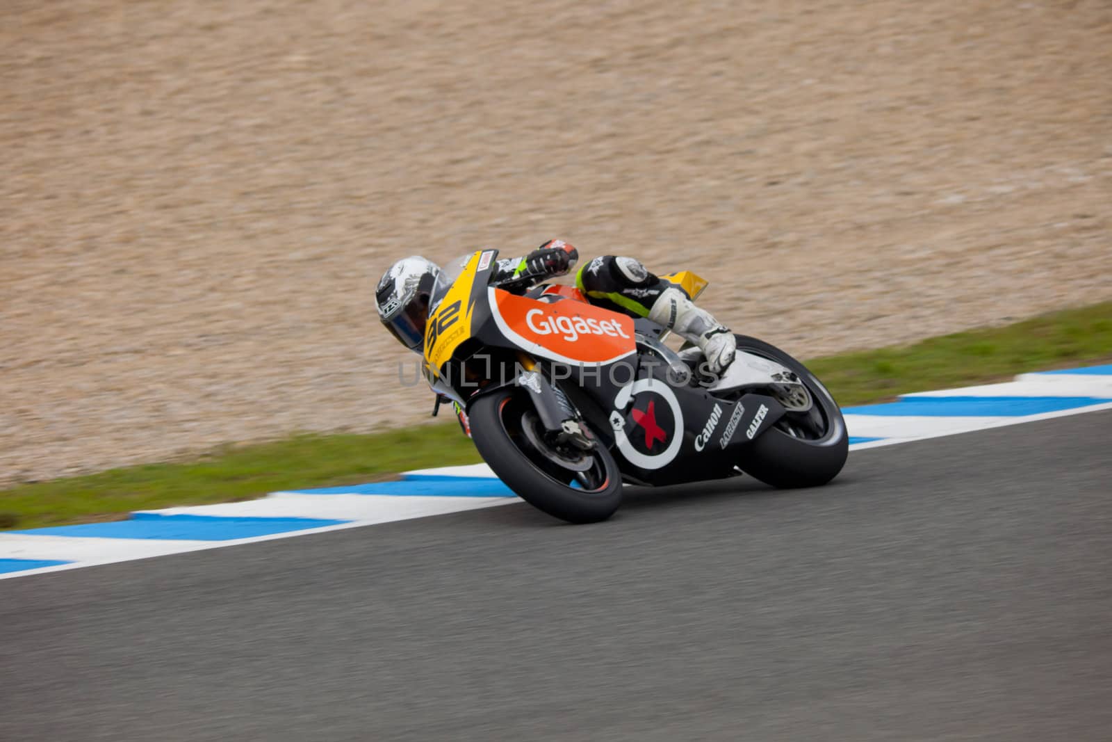JEREZ DE LA FRONTERA, SPAIN - NOV 20: MOTO2 motorcyclist Santiago Hernandez takes a curve in the CEV Championship on Nov 20, 2010, in  of Jerez de la Frontera, Spain