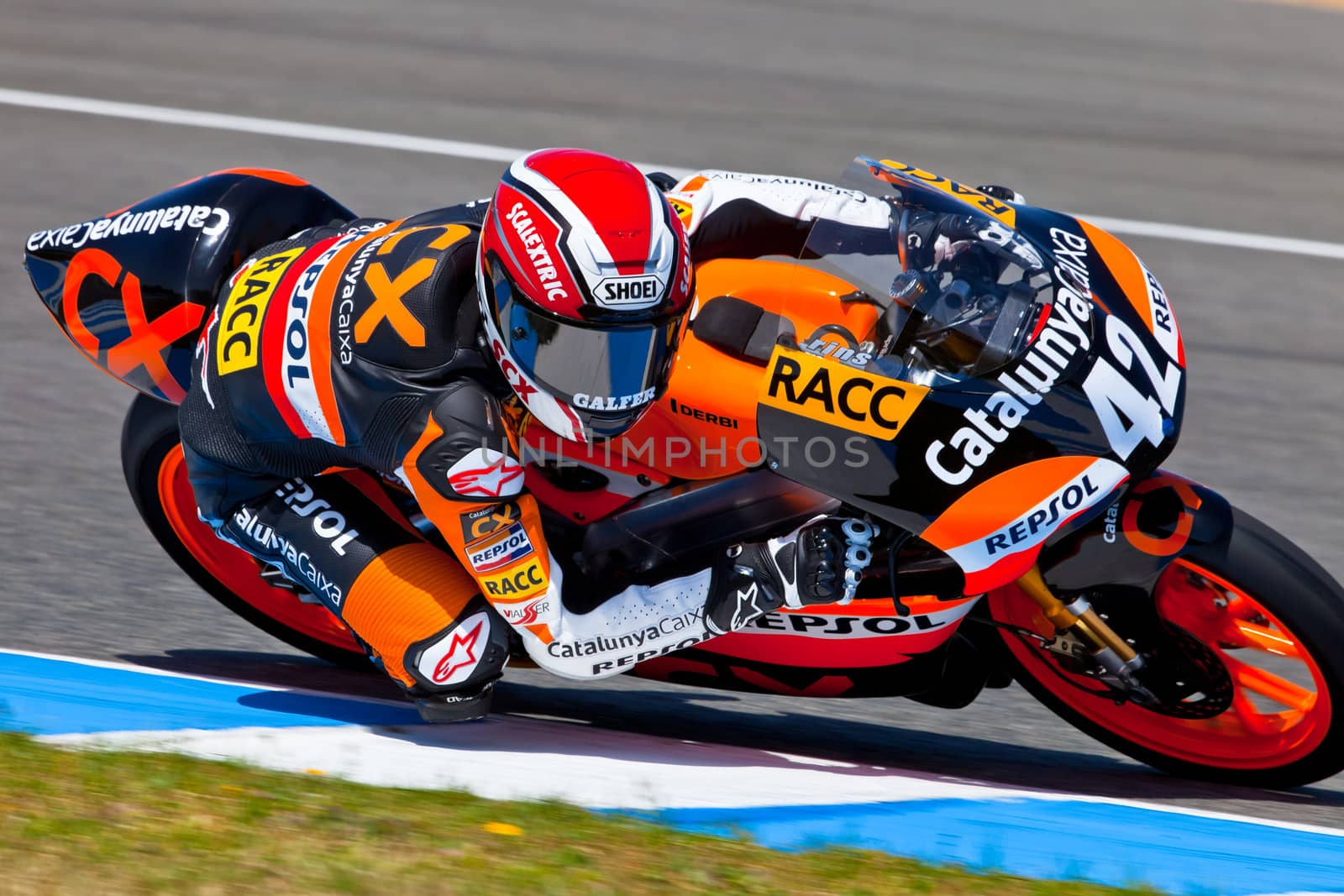 JEREZ DE LA FRONTERA, SPAIN - APR 17: 125cc motorcyclist Alex Rins takes a curve in the CEV Championship race on April 17, 2011 in Jerez de la Frontera, Spain.