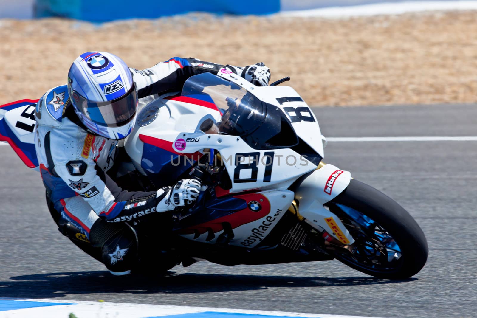 JEREZ DE LA FRONTERA, SPAIN - APR 17: Stock Extreme motorcyclist Eduardo Salvador takes a curve in the CEV Championship race on April 17, 2011 in Jerez de la Frontera, Spain