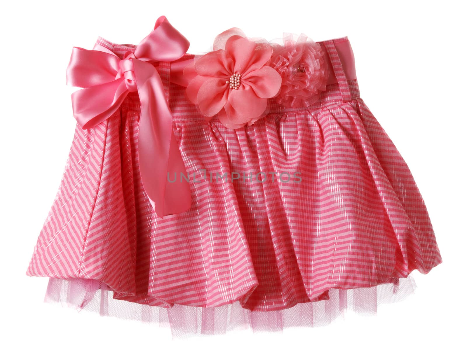 Red skirt in bow in form flower on white background