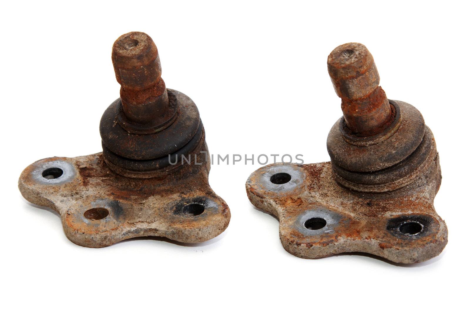 Rusty spare part of the car on white background
