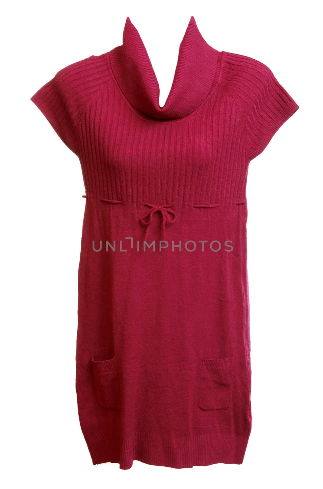 Red feminine knitted gown on white background