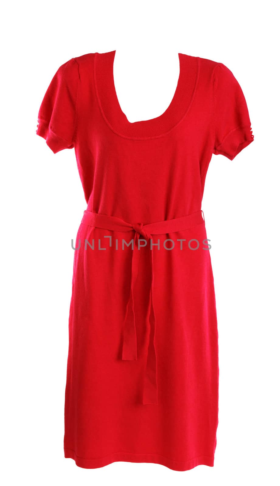 Red feminine knitted gown on white background