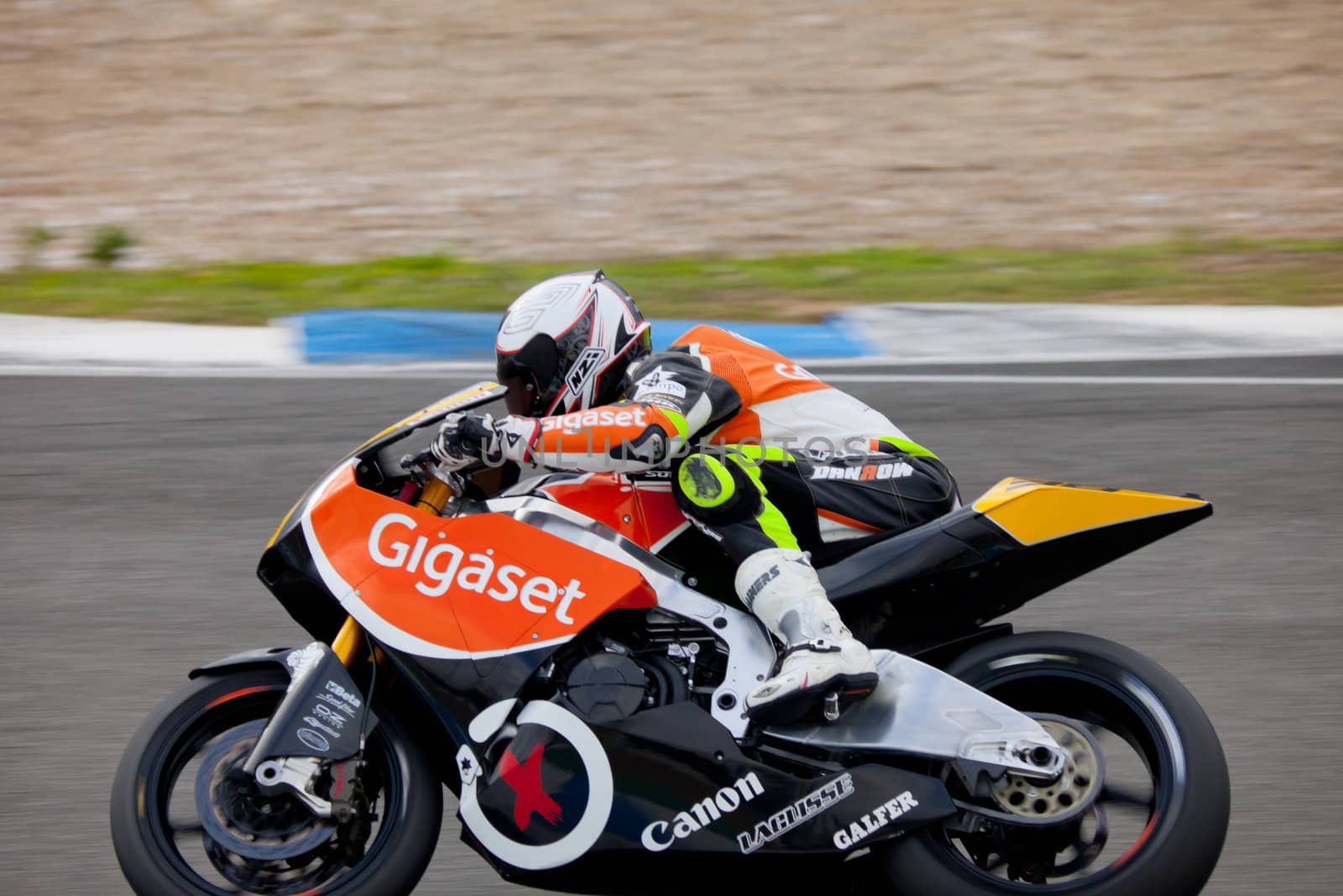 JEREZ DE LA FRONTERA, SPAIN - NOV 20: MOTO2 motorcyclist Jorge Castellanos takes a curve in the CEV Championship on Nov 20, 2010, in Jerez de la Frontera, Spain