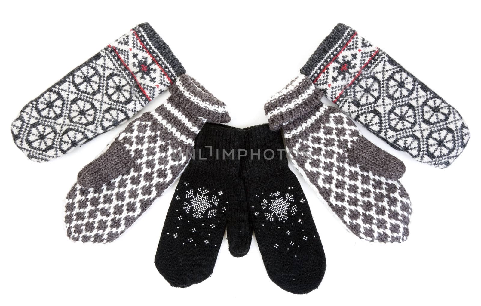 Winter knitted gloves isolated on white background