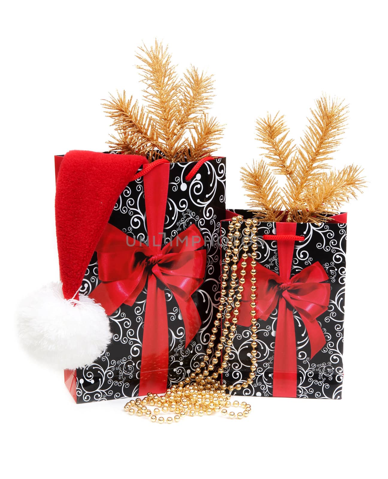 Two cristmases gift package, decoration, hat santa