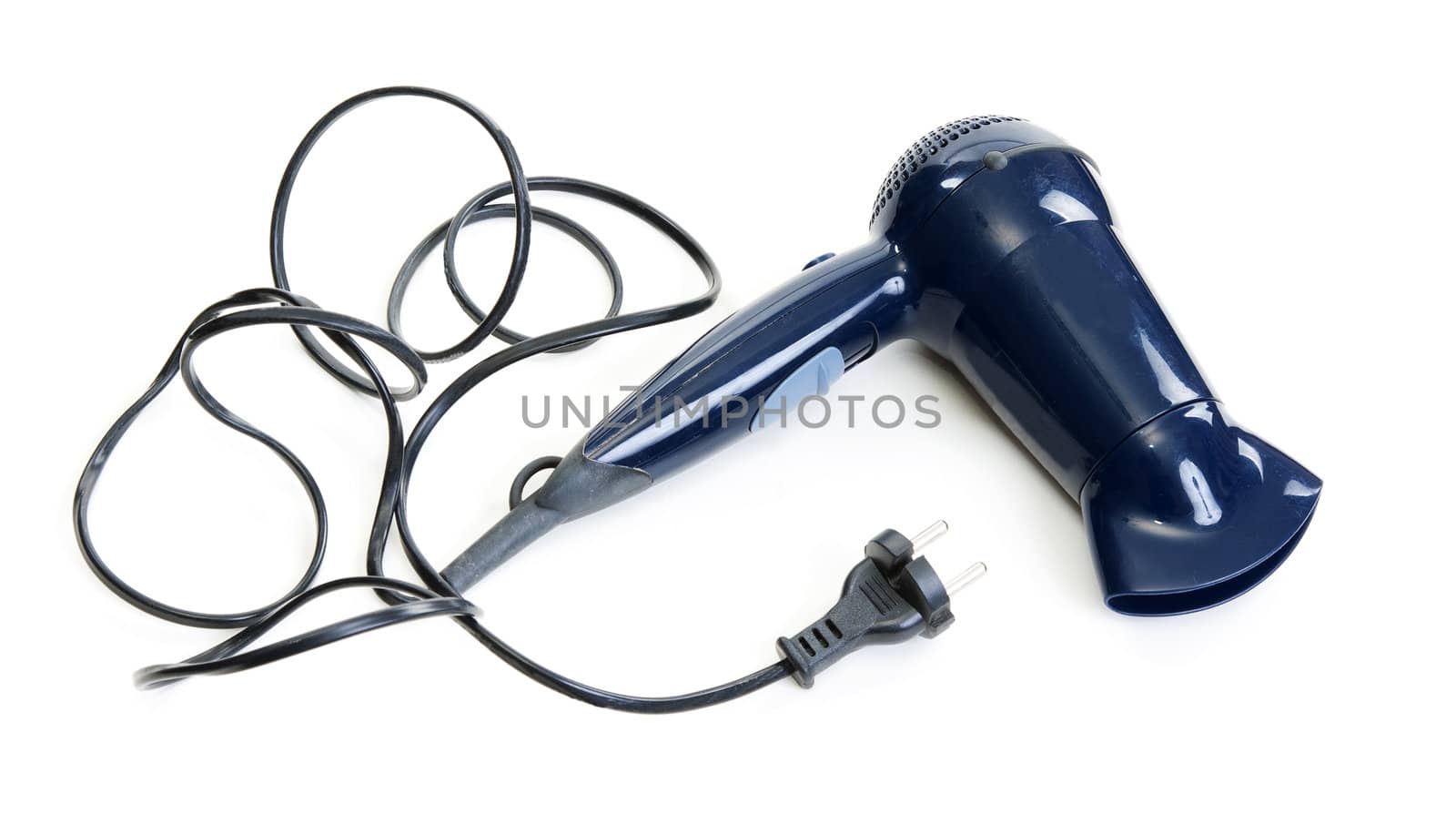 Old hair dryer on a white background