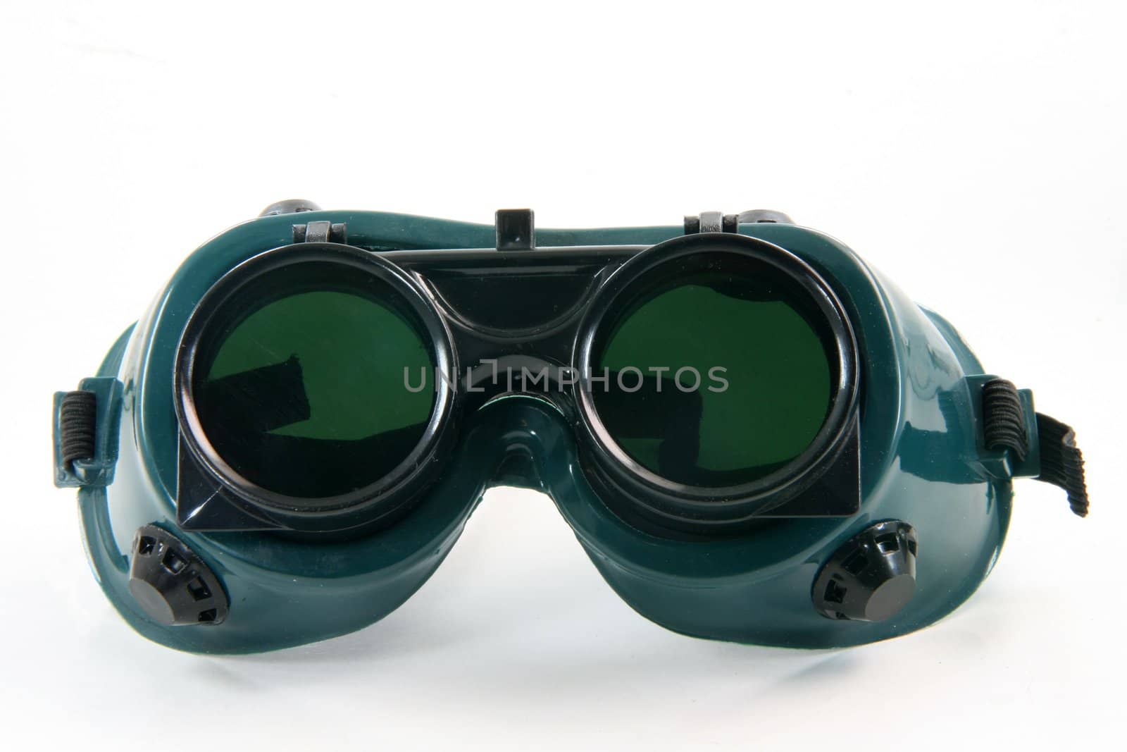 green plastic working protection mask in white background construction concepts