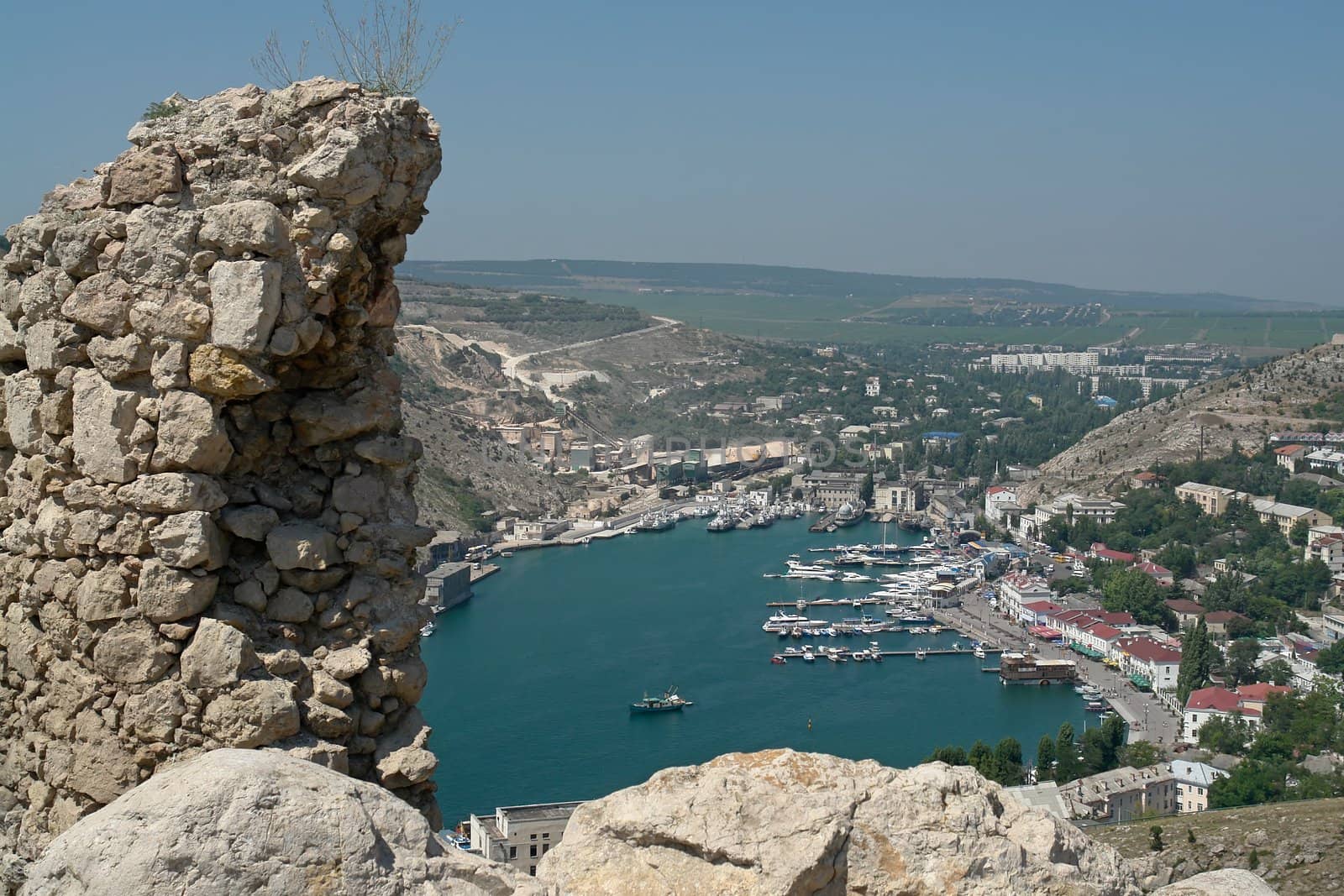 Town in Balaklava bay. Panoramic view on top.
