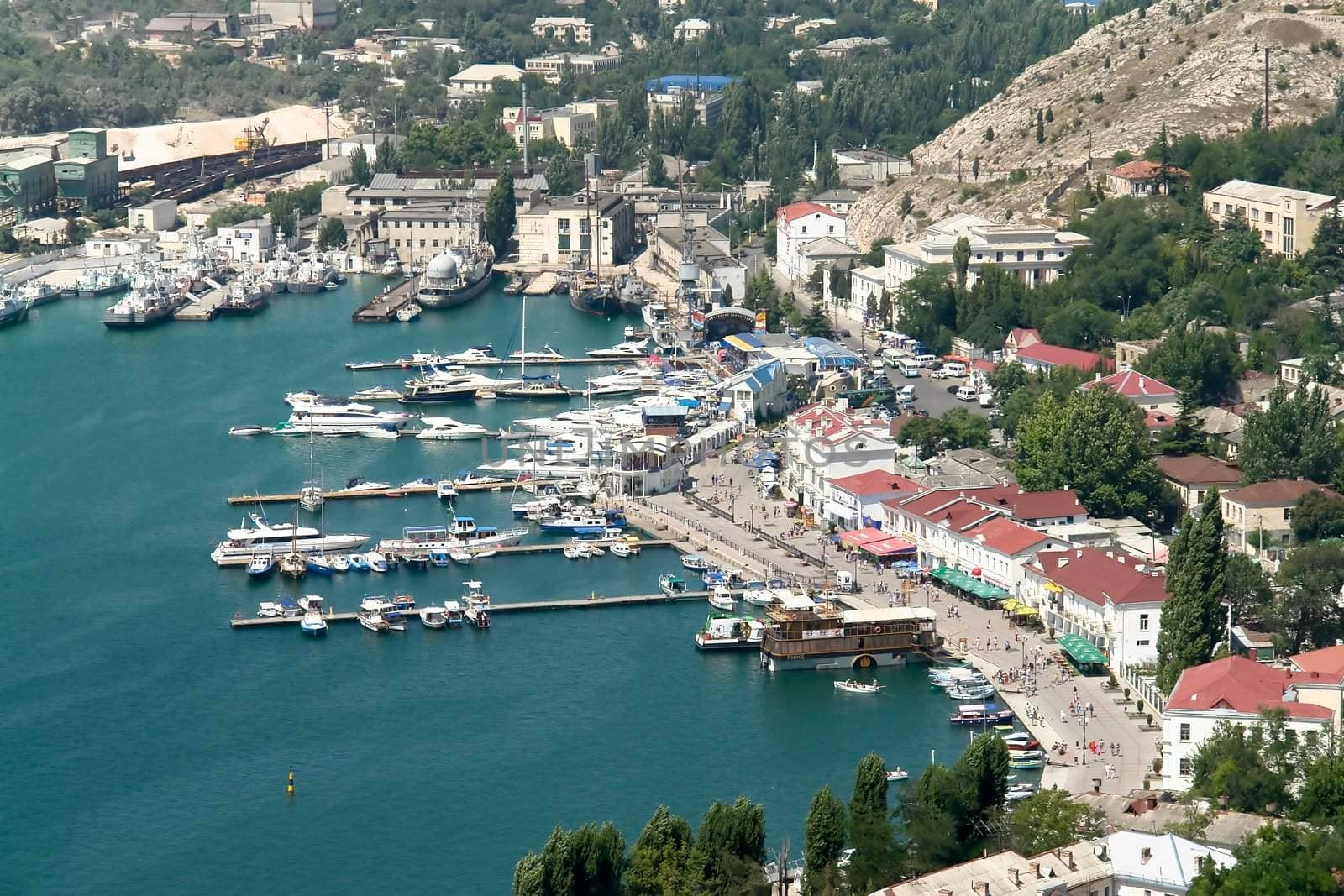 Town in Balaklava bay. Panoramic view on top.