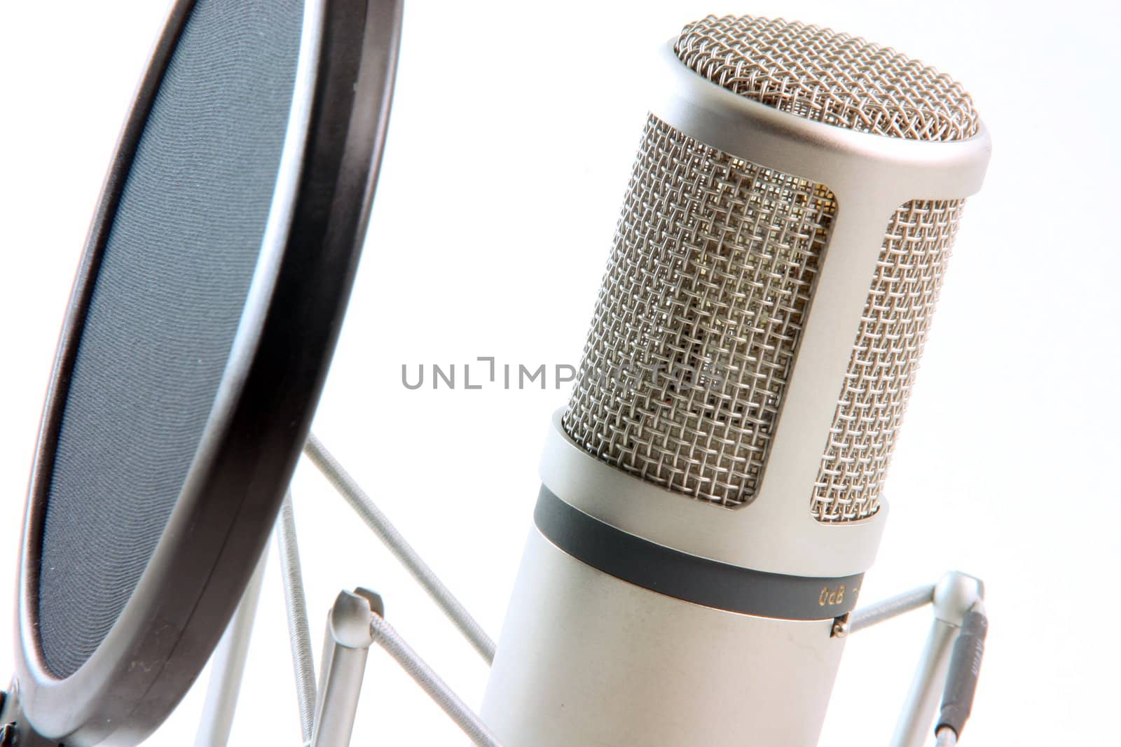 detail from microphone and filter isolated on white music concepts horizontal