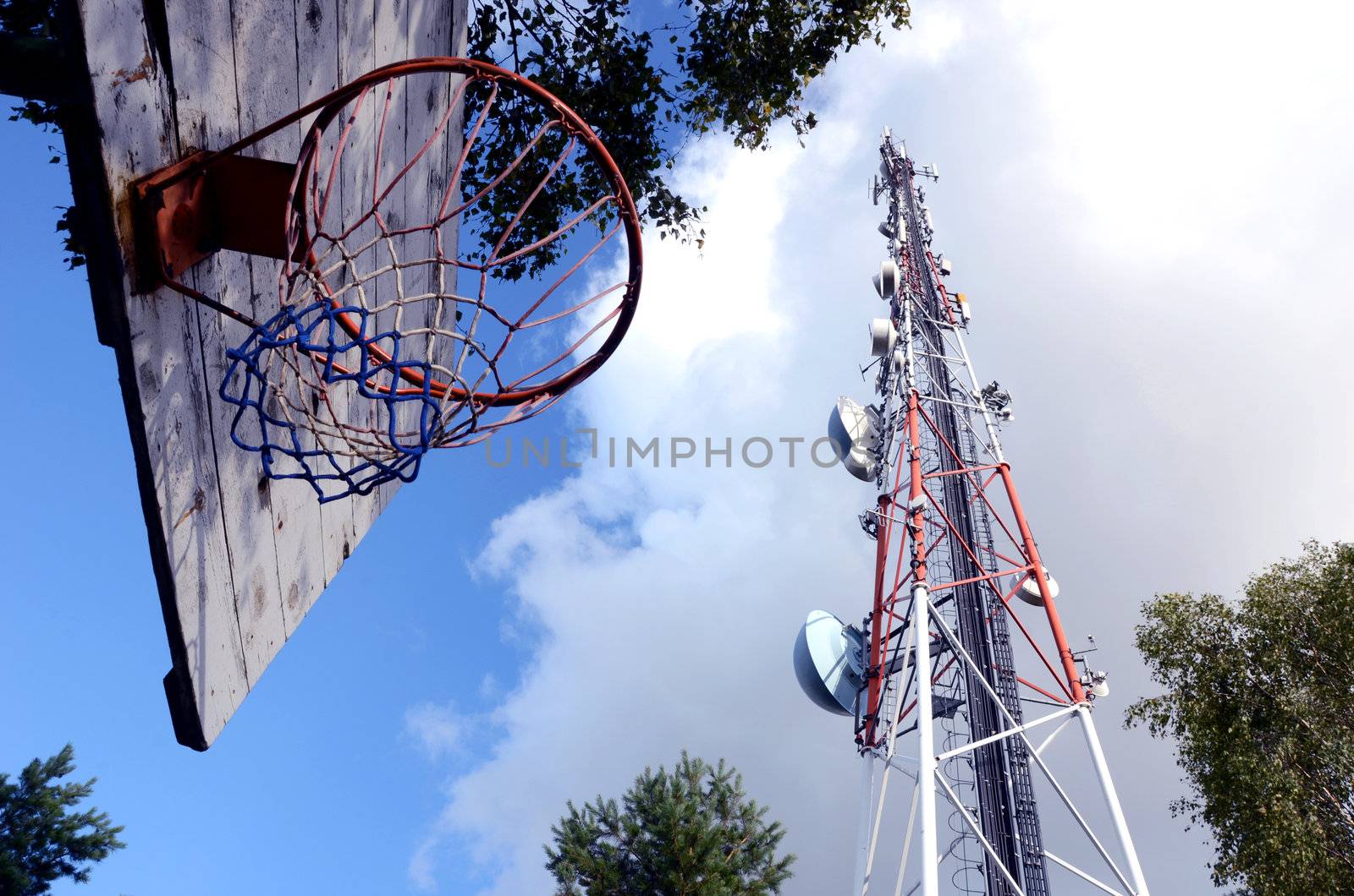 basketball backboard near relay station