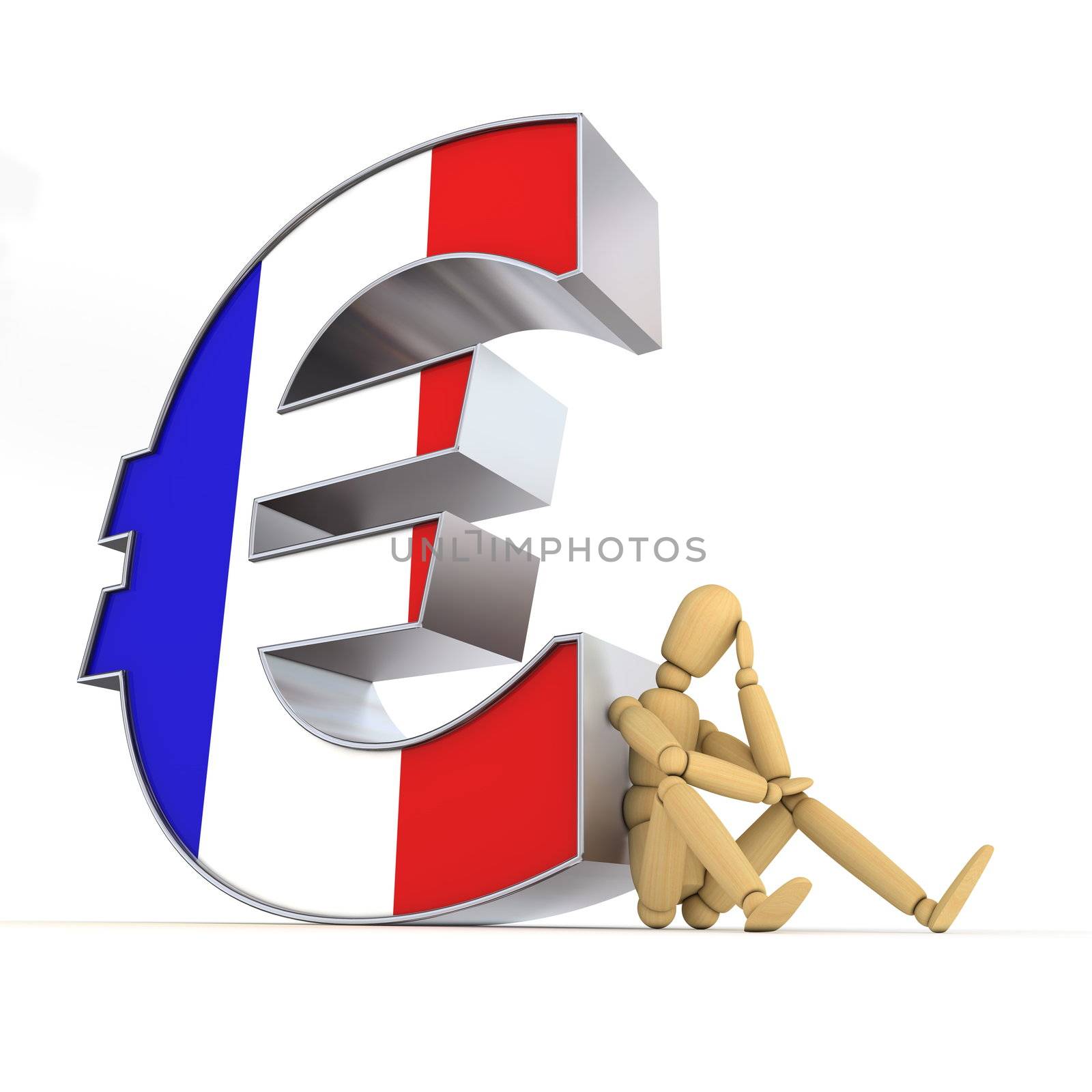 Doll Sitting At French Euro Sign by PixBox