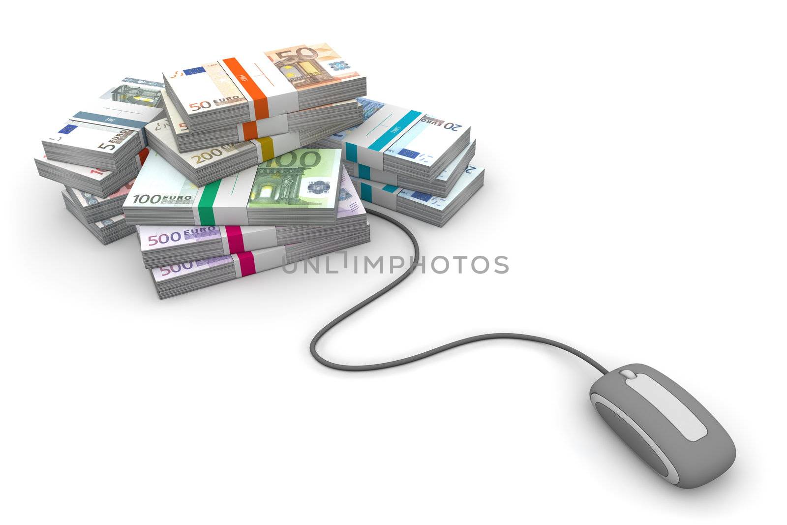 Online Cash - Grey Mouse and Euro Cash Packets by PixBox