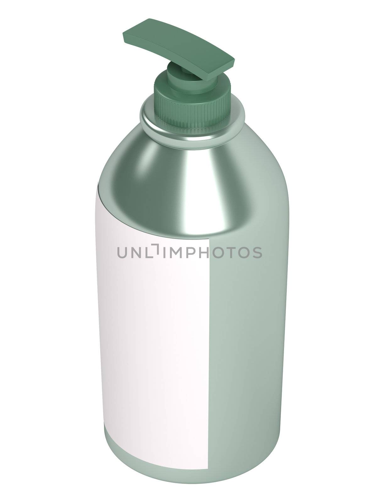 Green shampoo bottle isolated on white background