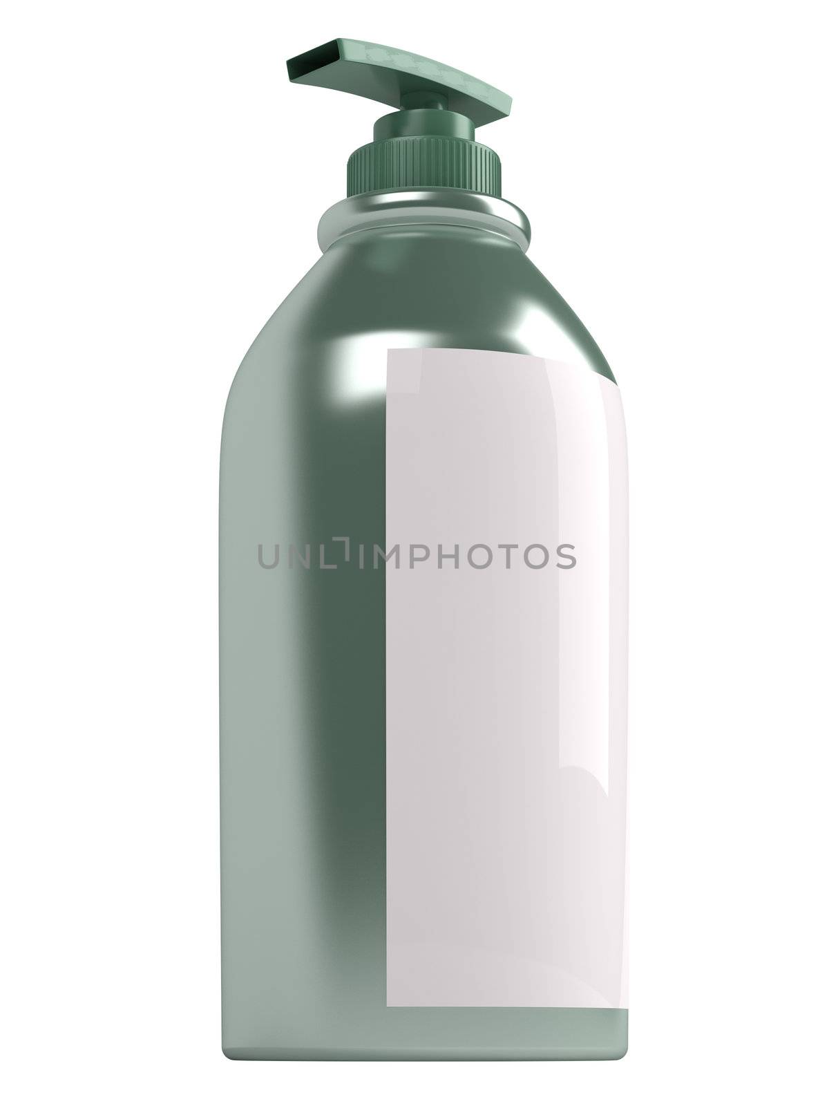 Green shampoo bottle isolated on white background