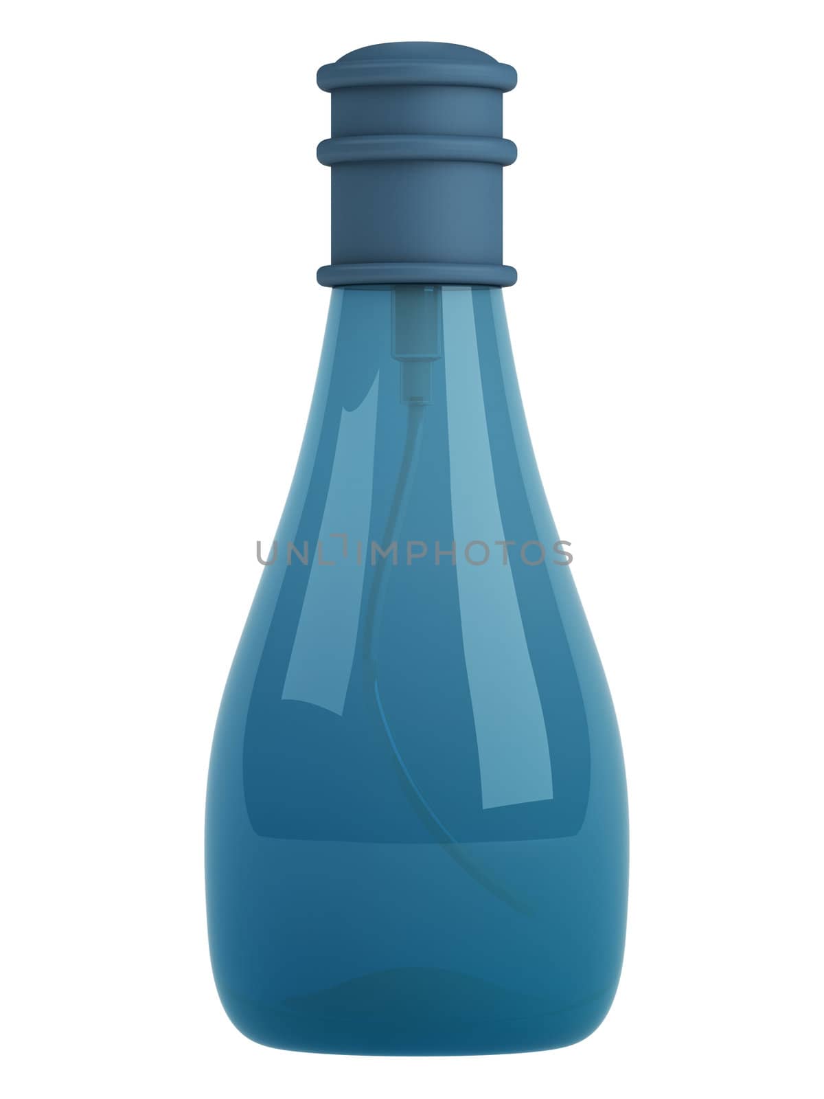 Blue bottle parfume isolated on white background