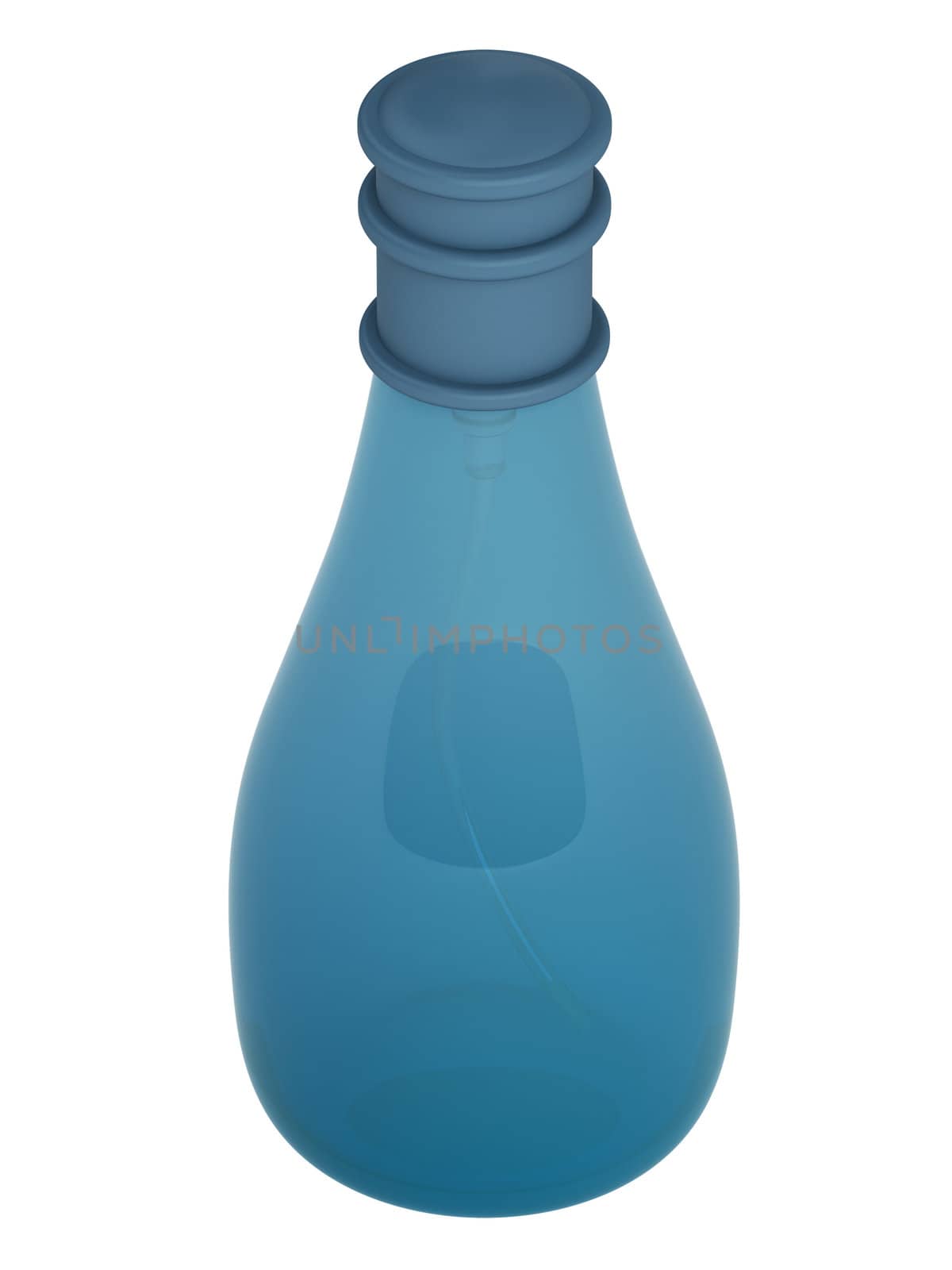 Blue bottle parfume isolated on white background