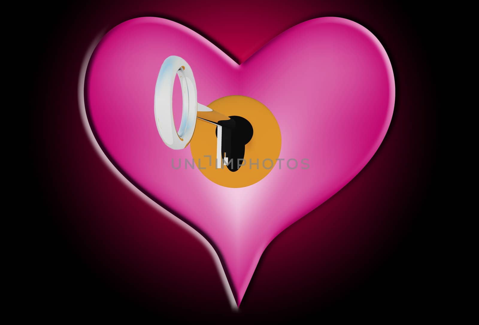 Heart that is being unlocked by a key.
 