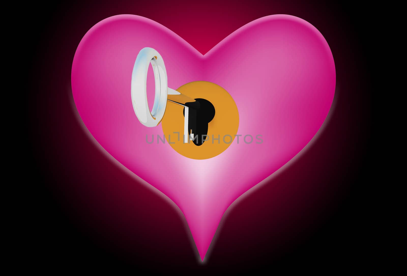 Heart that is being unlocked by a key.
 