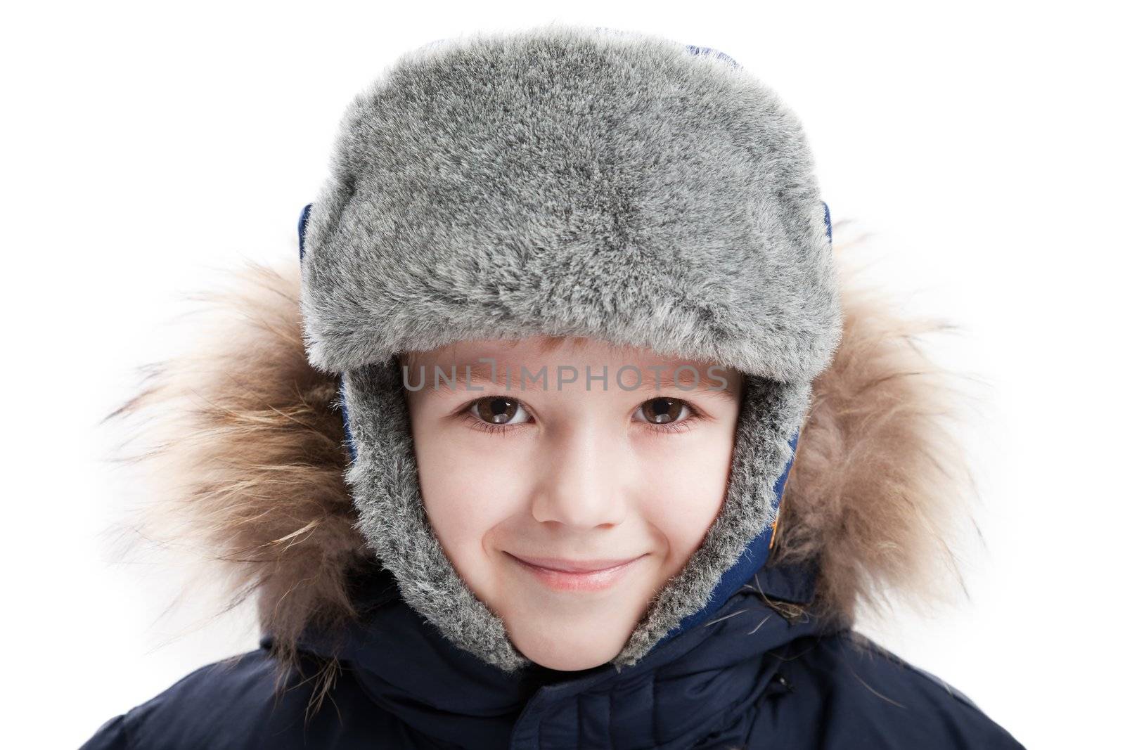 Winter fur hat clothing child boy happiness smile