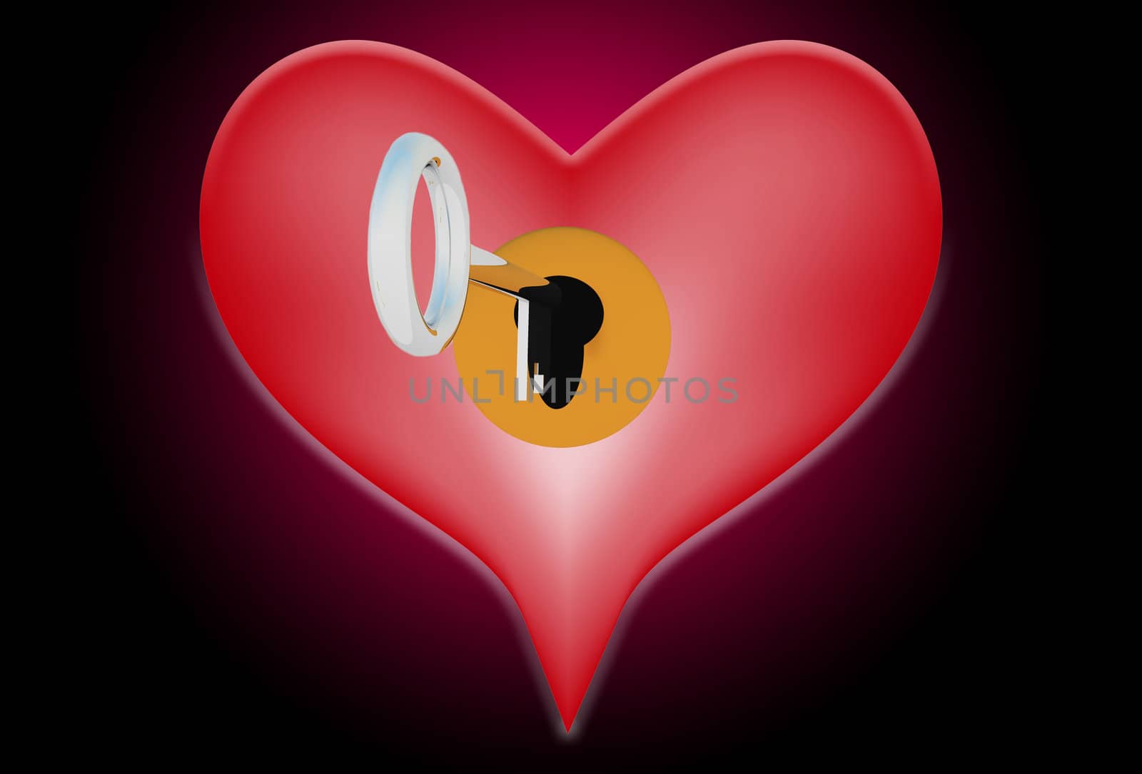 Heart that is being unlocked by a key.
 