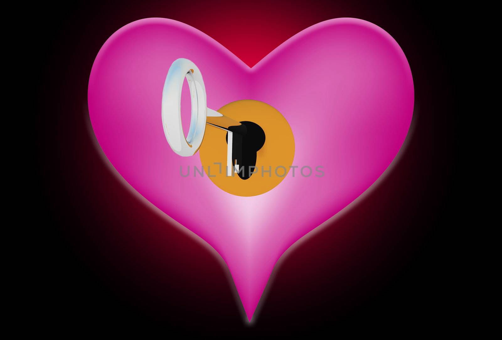 Heart that is being unlocked by a key.
 