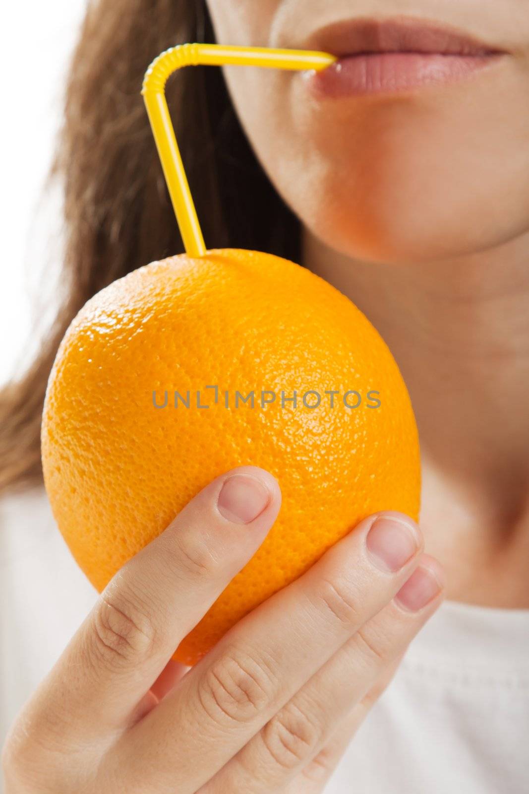 Women hold healthy eating orange fruit juice drink