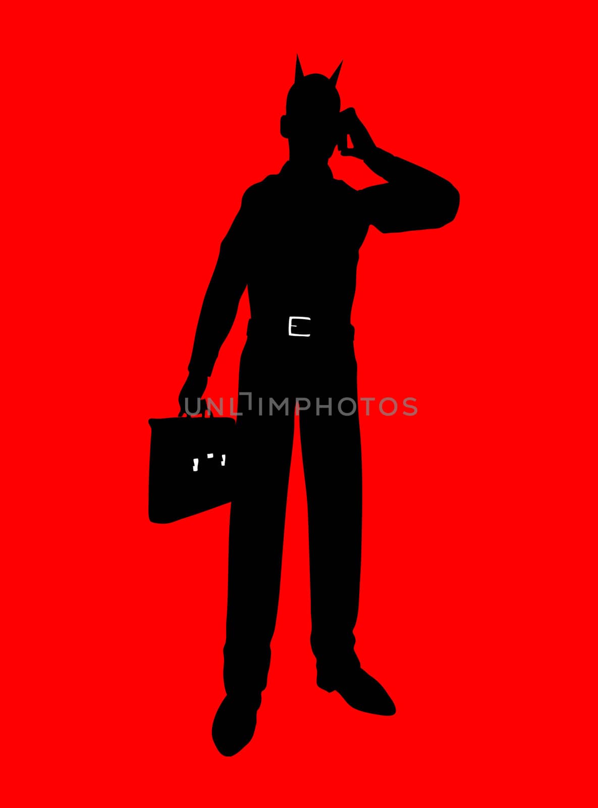 Concept image showing a silhouetted devil businessman.