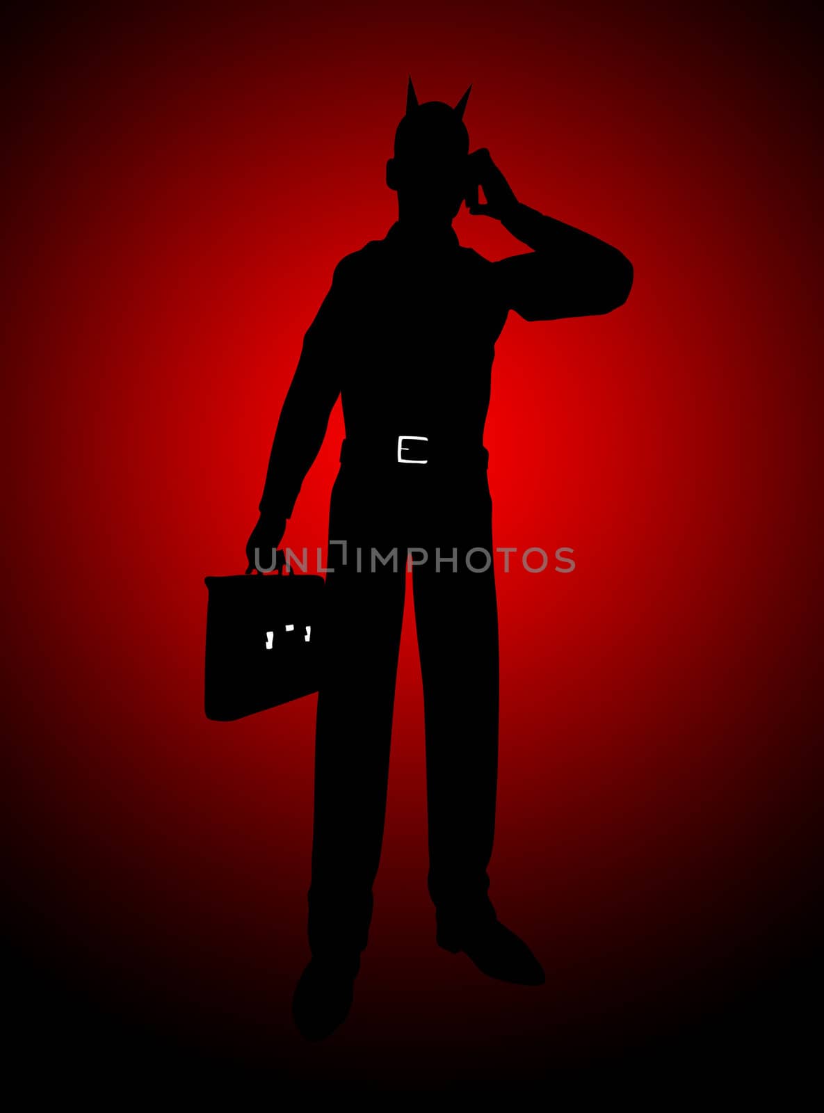 Concept image showing a silhouetted devil businessman.