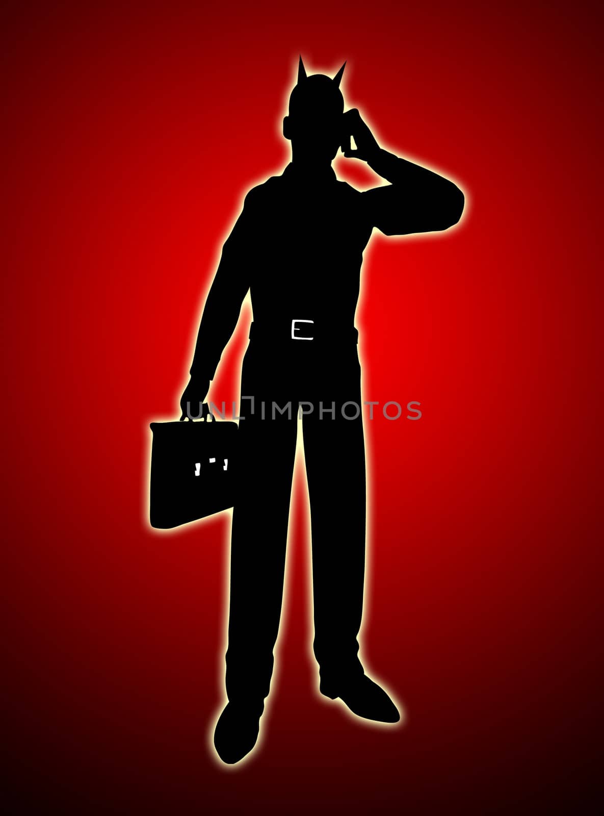 Concept image showing a silhouetted devil businessman.