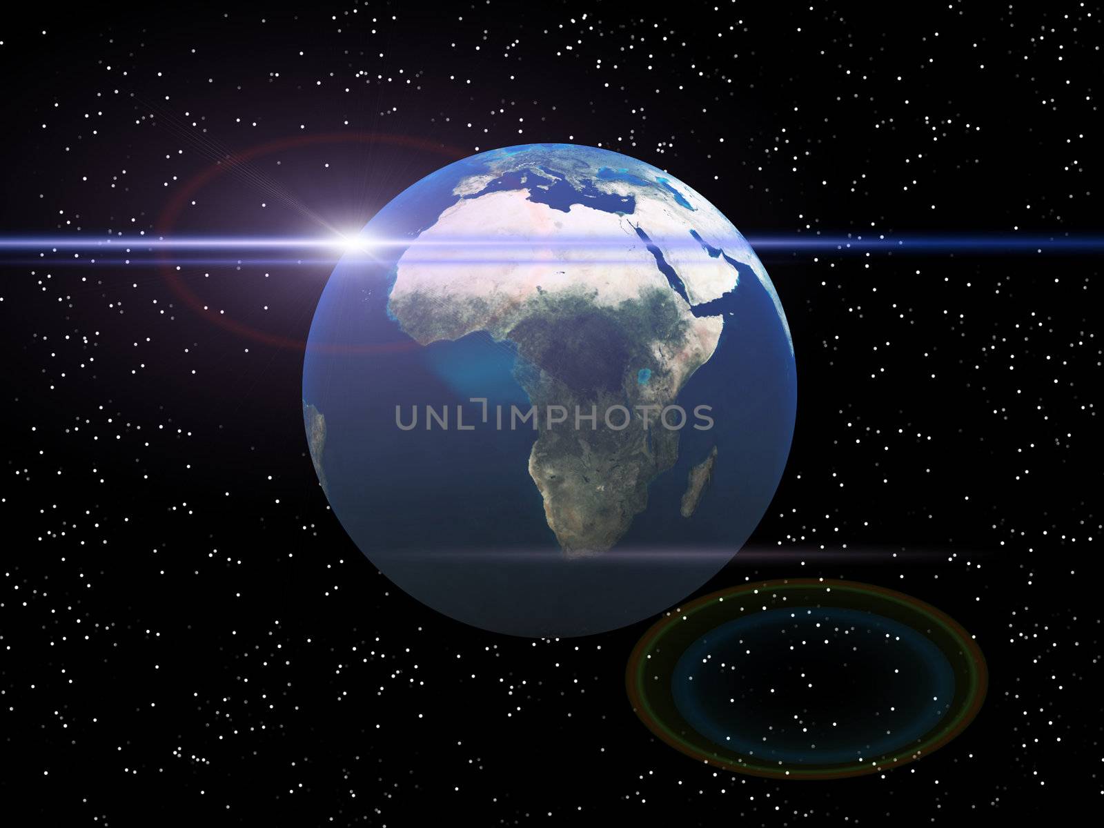 Earth in space with a star background.